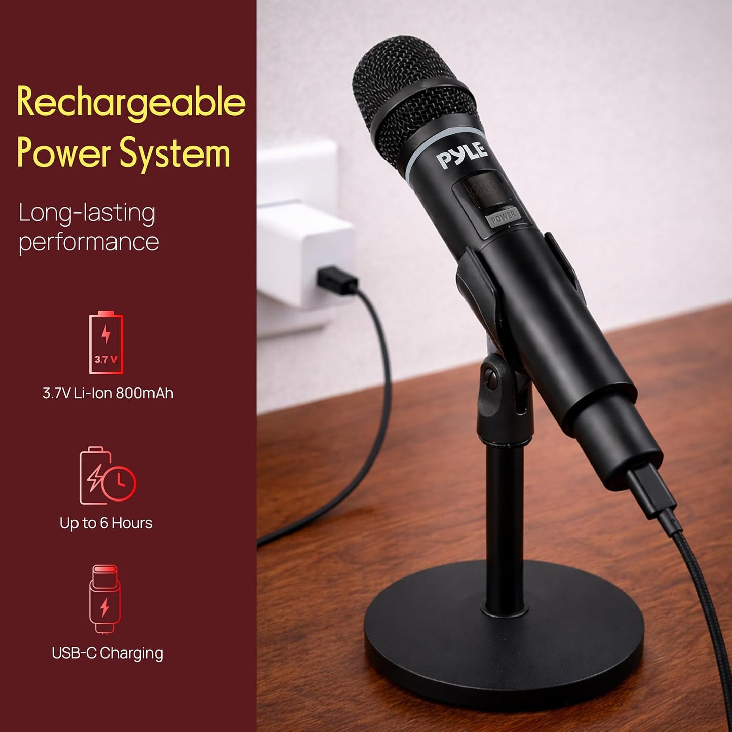 Pyle Professional USB Microphone System - 16-Channel Dynamic Portable Mic with Long-Range Clear Sound, Rechargeable Wireless Microphone for Singing, Stage, Church and Studio Usage