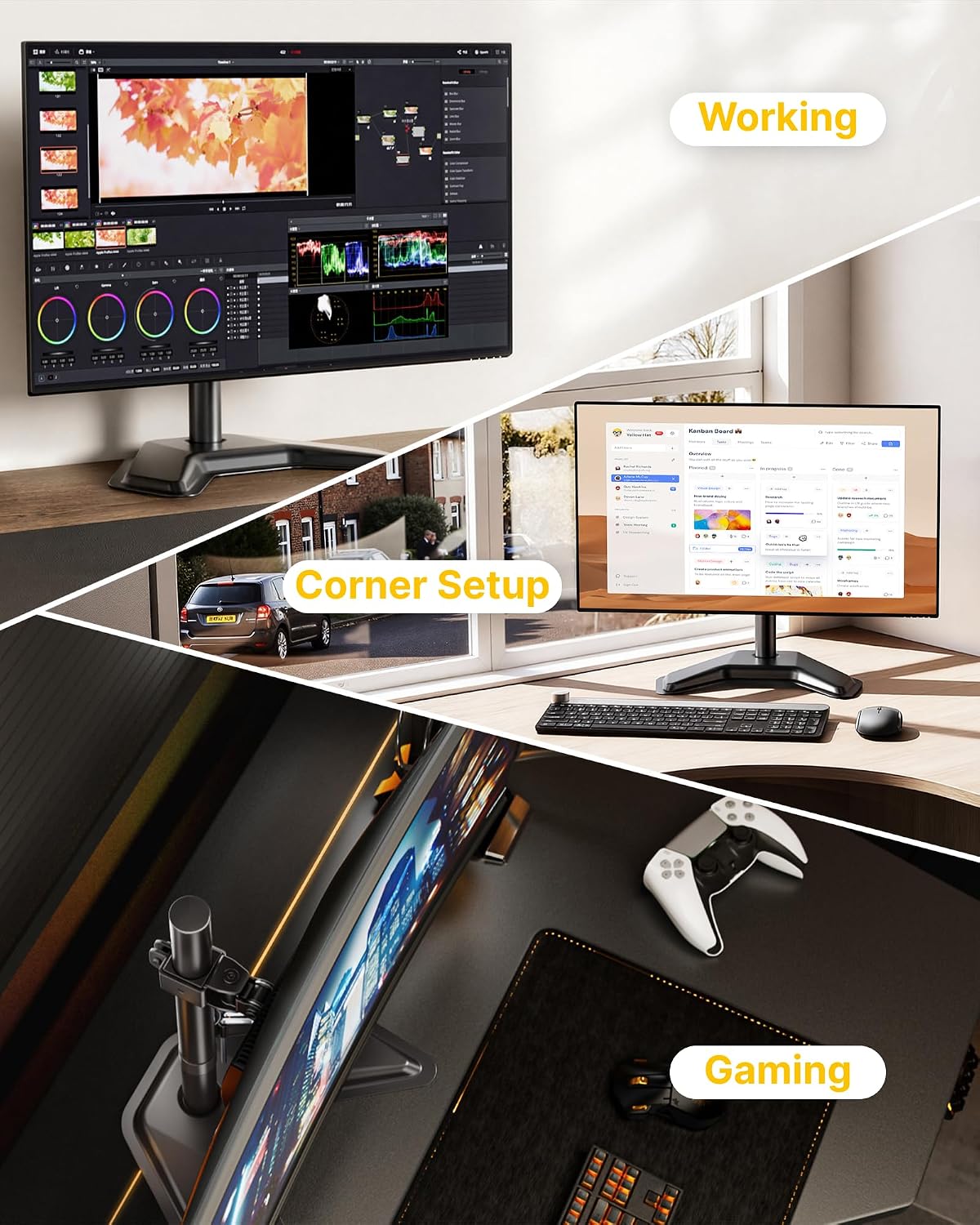 monTEK Freestanding Single Monitor Stand for 17-32" Screens, 22 lbs | Solid V-shaped base, single-screen full-motion arms, height adjustment, tilt, swivel, rotation and VESA 75/100