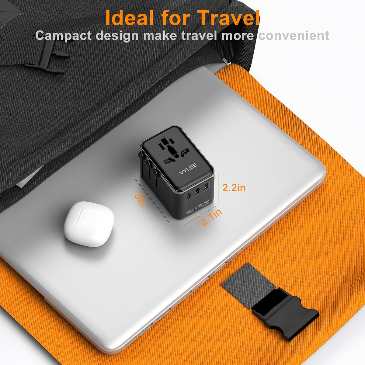 VYLEE 70W GaN International Travel Adapter, Universal Travel Adapter | 3 USB-C & 1 USB-A Ports, Worldwide Wall Charger for US to Europe, UK, Ireland, AU, Asia, Works in 200+ Countries