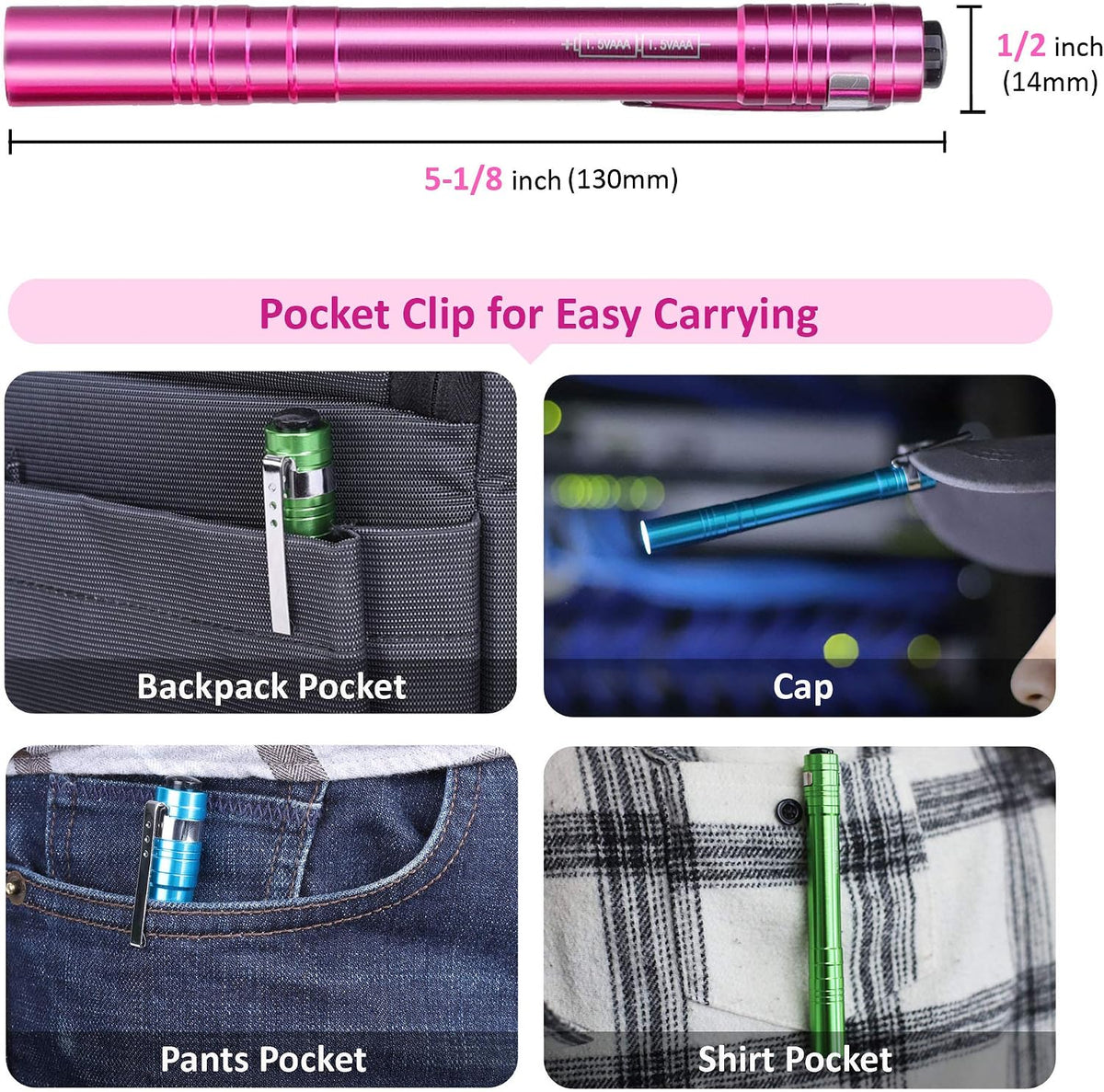 15-Pack LED Pen Light with Clip | Pocket Flashlight Including 30 Dry Batteries, Portable Pen Flashlight for Inspection, Camping, Emergency & Training Use