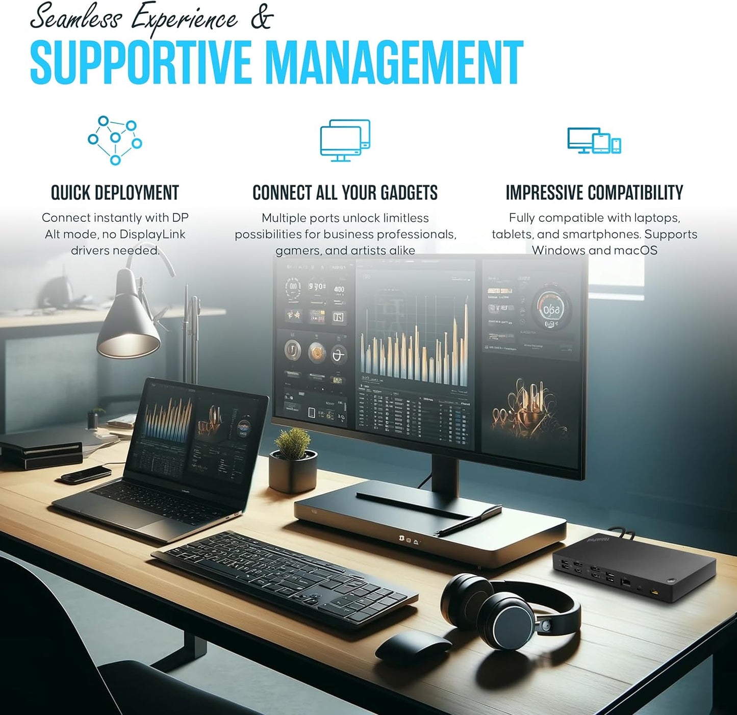 40AF0135US Lenovo Docking Station Dual Monitor - ThinkPad Dock USB-C, USB-A | Dual Monitor Support – Connect multiple displays with 135W Adap TER, HDMI & DisplayPort outputs