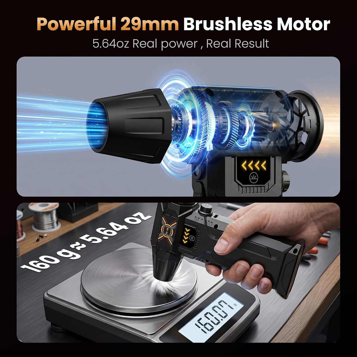 Compressed Air Duster, Stepless Speed Dial, Powerful Airflow, 130,000 RPM Rechargeable Air Blower for PC, Keyboard, Computer, Home, Car Interior, Electronics,6 Cleaning Nozzles, Compact 0.5lb (FE-J35)