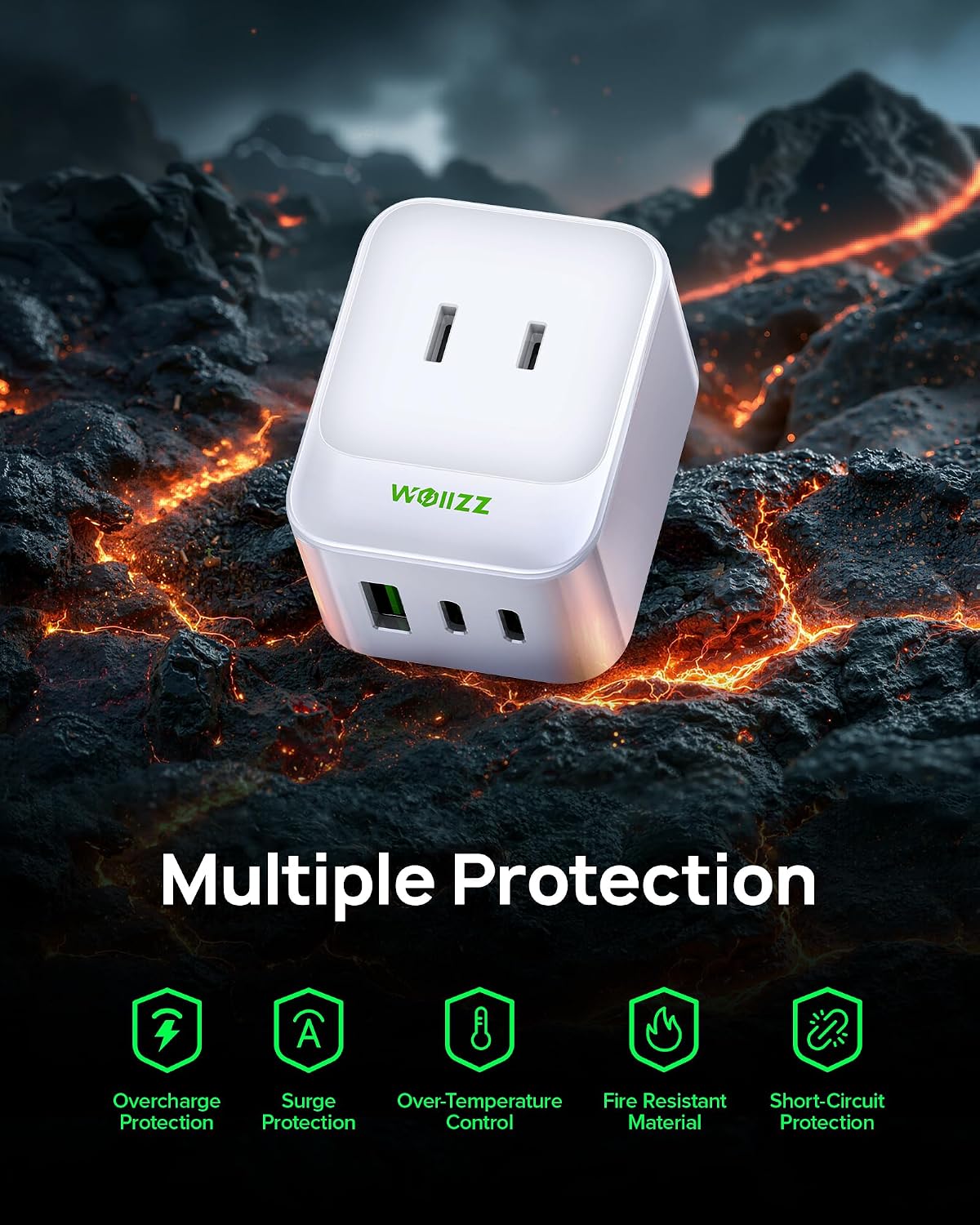 5-in-1 Wall Outlet Extender, Supports PD 30W/QC 18W Fast Charging, Multi Plug Foldable Wall Charger with 5 Ports 2 AC, 2 USB-C, 1 USB-A for MacBook Pro, Galaxy, Dell, iPhone 17/16, iPad Pro, and More