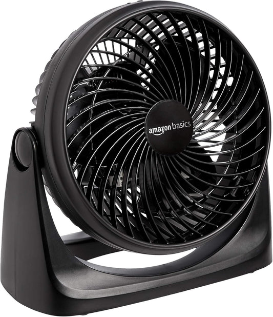 Amazon Basics Air Circulator Desk Fan for Bedroom, Home and Office, 90-Degree Tilt Head, 3 Speed Settings, Cooling, 35 Watts, Black, 11.1"W x 6.3"D x 10.9"H