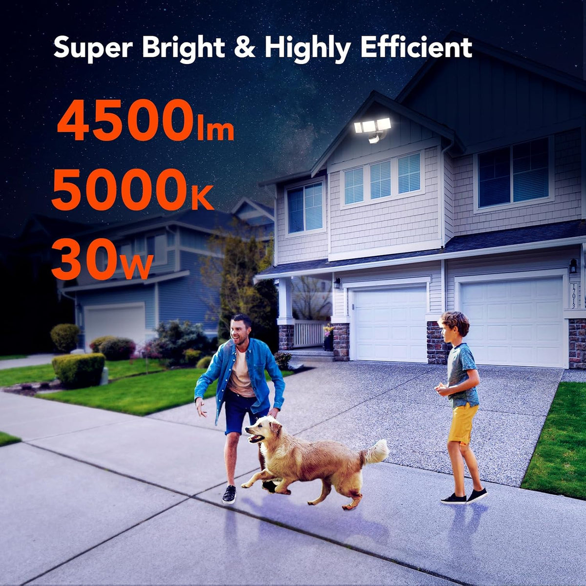 OREiN 4500LM Motion Sensor Outdoor Flood Light for Home Security, Bright Without Glare, 180° Wide Angle 50FT Range, 3 Modes Dusk to Dawn LED Light for Garage Yard Driveway (Hardwired)