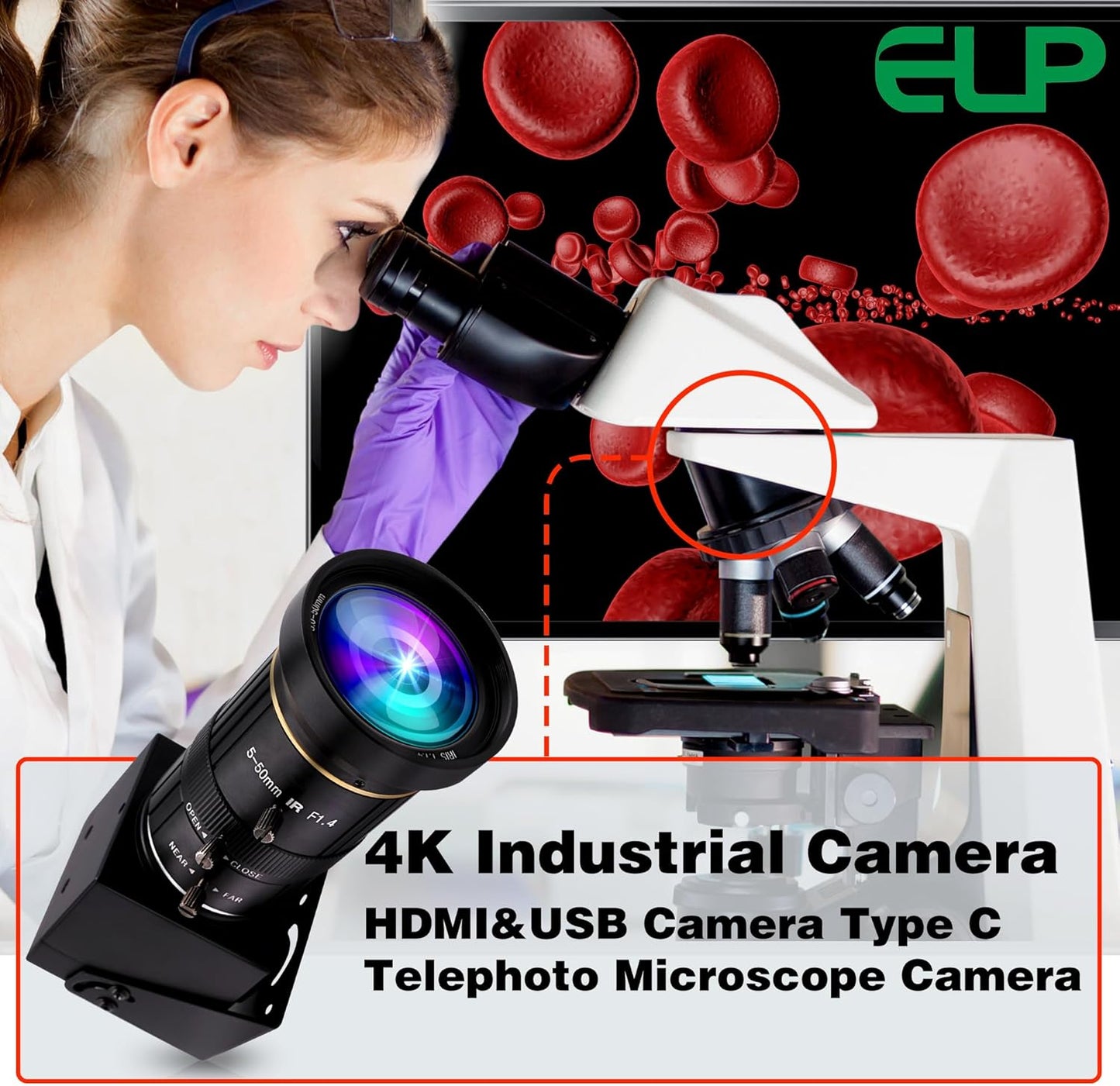 ELP 4K HDMI USB Camera Manual Zoom Webcam Dual Output Telephoto Camera for Computer TV Projector 5-50mm 10X Zoom Camera Mini Lightburn Camera Industrial USB Security Camera for Laptop Pi Jetson Nano