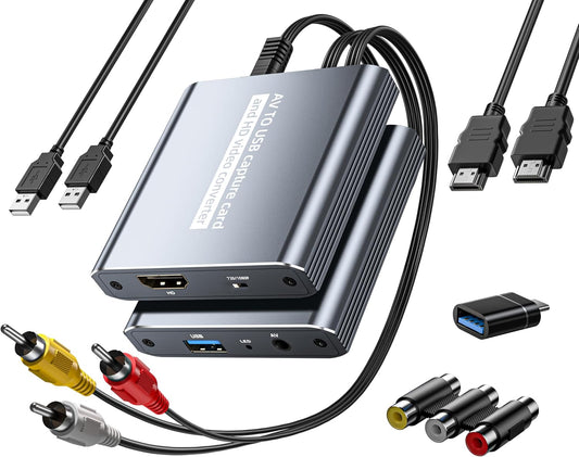 VHS to Digital Capture Card – USB Video Capture Card with HDMI Loop Out, RCA AV to USB for VCR/DVD/Hi8/PS2/Wii, 1080P 30fps Analog to Digital Converter, Effortless Record & Preview Old Videos on TV/PC