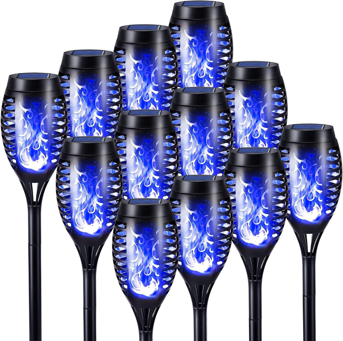 Toodour Solar Torch Flame Lights, 12 Pack Solar Halloween Lights Outdoor | with Flickering Flame, Waterproof Patio Light Landscape Decoration Lighting for Garden Yard Outdoor Halloween Decor - Blue