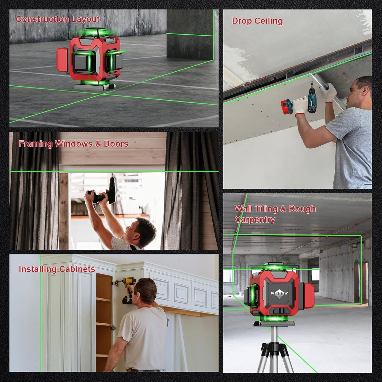WEIDDW Laser Level 360° Green Cross Line Self Leveling Laser Measuring Tool