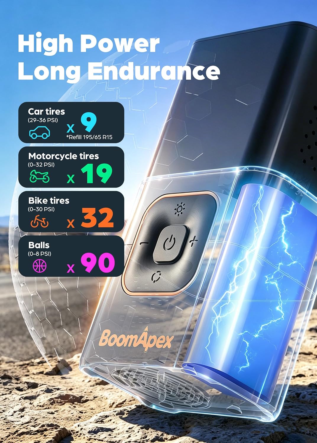 Tire Inflator Portable Air Compressor - Bike Pump with 2.88" Color Display, Real-Time Inflation Progress Bar, Air Pump with 0-150PSI Pressure Gauge, Memory Function & LED Light, Black Bike Accessories