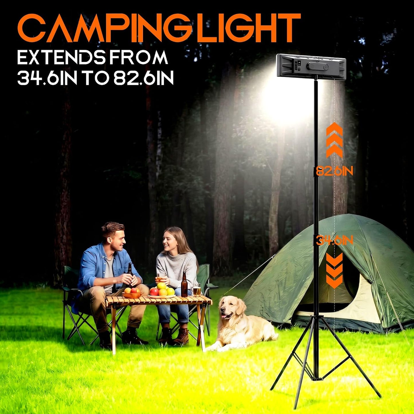 Portable Rechargeable LED Work Light with Tripod Stand, 10000mAh Battery Powered Dimmable Cordless Megnetic Camping Lamps for Sports/Car /Emergency/Garage/Fish