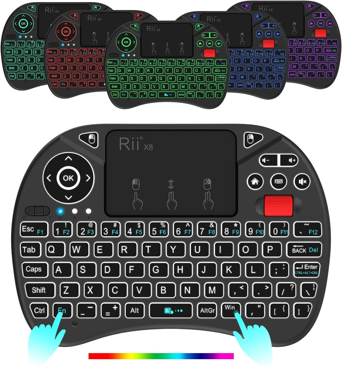 Rii X8 Mini Keyboard,2.4G Wireless,with Touchpad Mouse for Android TV Box | RGB Backlit,Rechargeable Battery,Easy meadia control,Built-in Touchpad for PC/HTPC/IPTV/Nvidia Shield