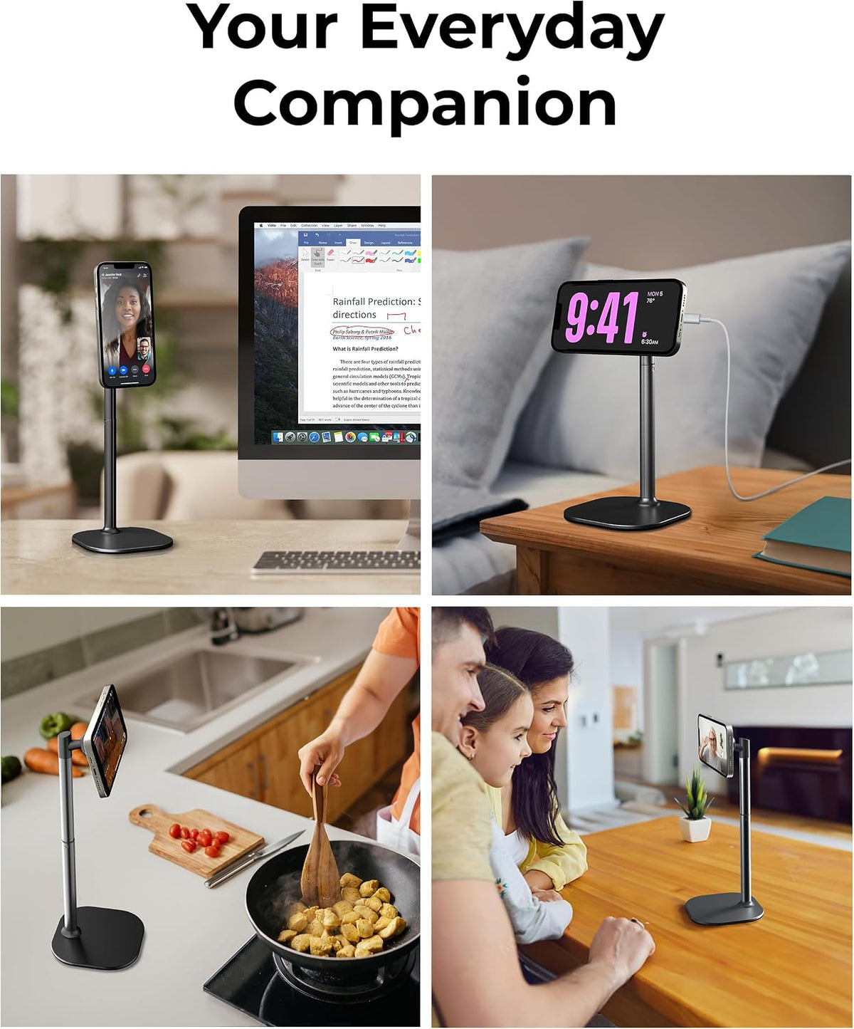 COOPER MagStand Magnetic Phone Stand for Desk, MagSafe Tripod, iPhone 17 | 9-13" Adjustable, Weighted Base, Strong Magnet Hold, iPhone Holder for Video Calls, 2 Steel Rings, Fits any iPhone or Android