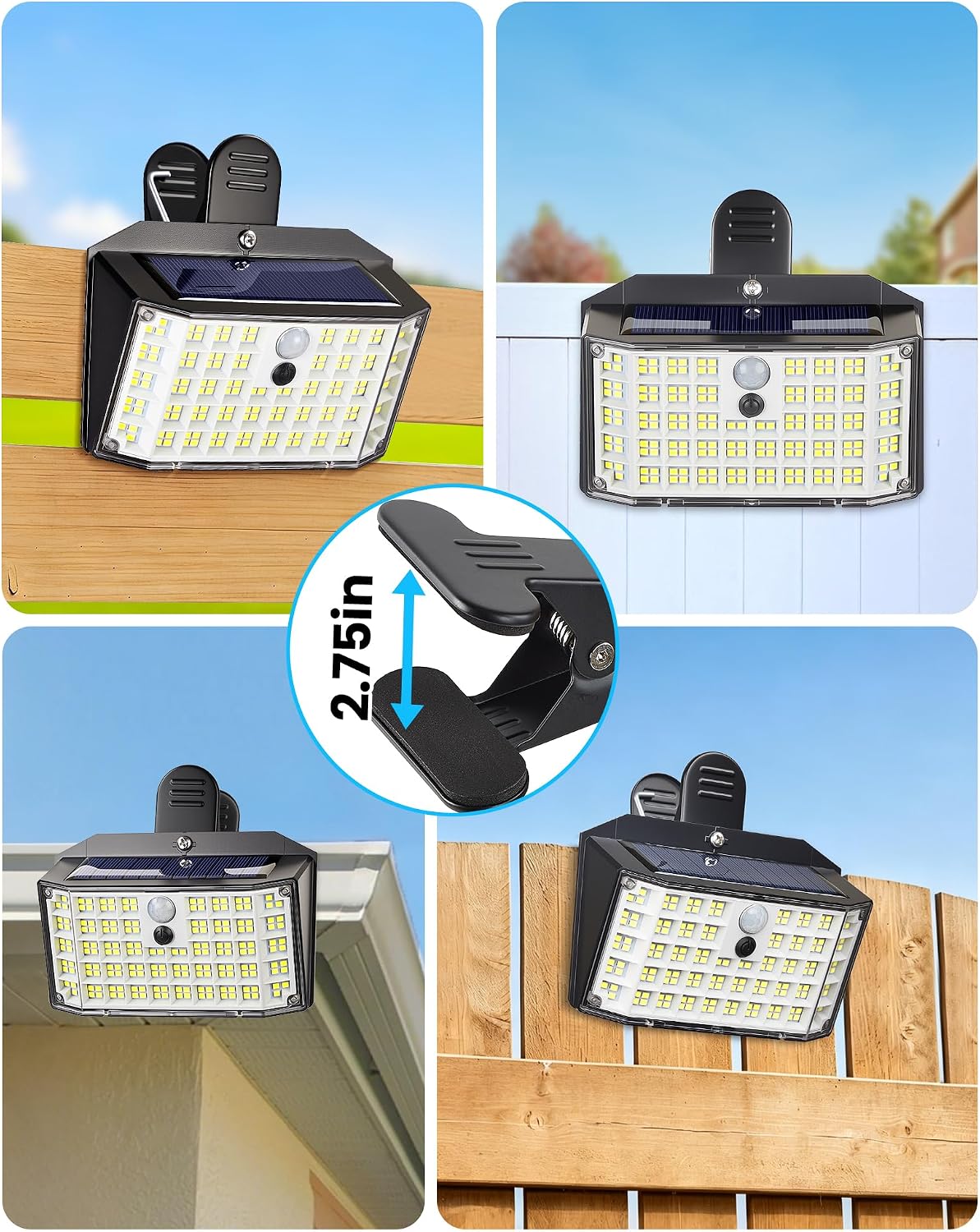 LUHLEE Clip on Solar Fence Lights Outdoor, 176 LED Motion Sensor Lights