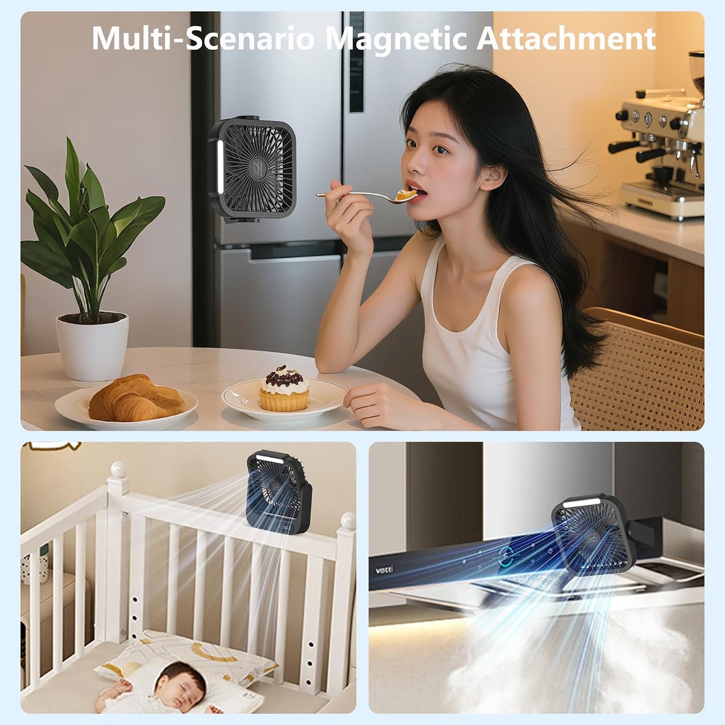 Magnetic Cruise Ship Approved Fan, 5000mAh Battery Operated Cruise Fan with 5 Speeds, Magnetically Sticks on Cabin Ceilings and Walls, Cruise Ship & Cruise Essentials 2026 - Light Black