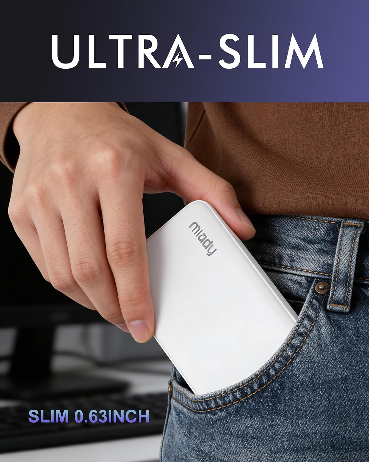 Miady 2-Pack Portable Charger, Slim 10000mAh Power Bank Travel Battery Pack | Dual USB丨3 Outputs 2 Inputs丨for Backpack Travel Camping丨Slim丨Compatible with iPhone Android etc丨Flight-Safe丨37Wh丨Black+White