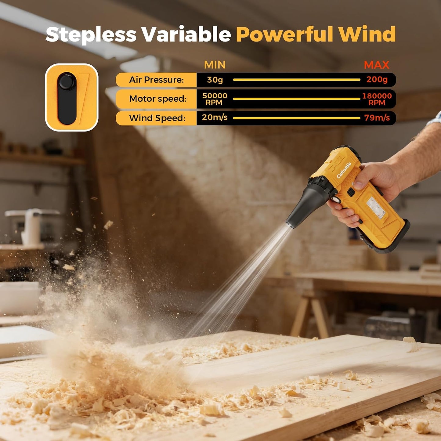 Electric Air Duster | 180000RPM Brushless Motor | 8000mAh Battery • Stepless Speed Control • 2-in-1 Air Blower • LED Light Car PC Home