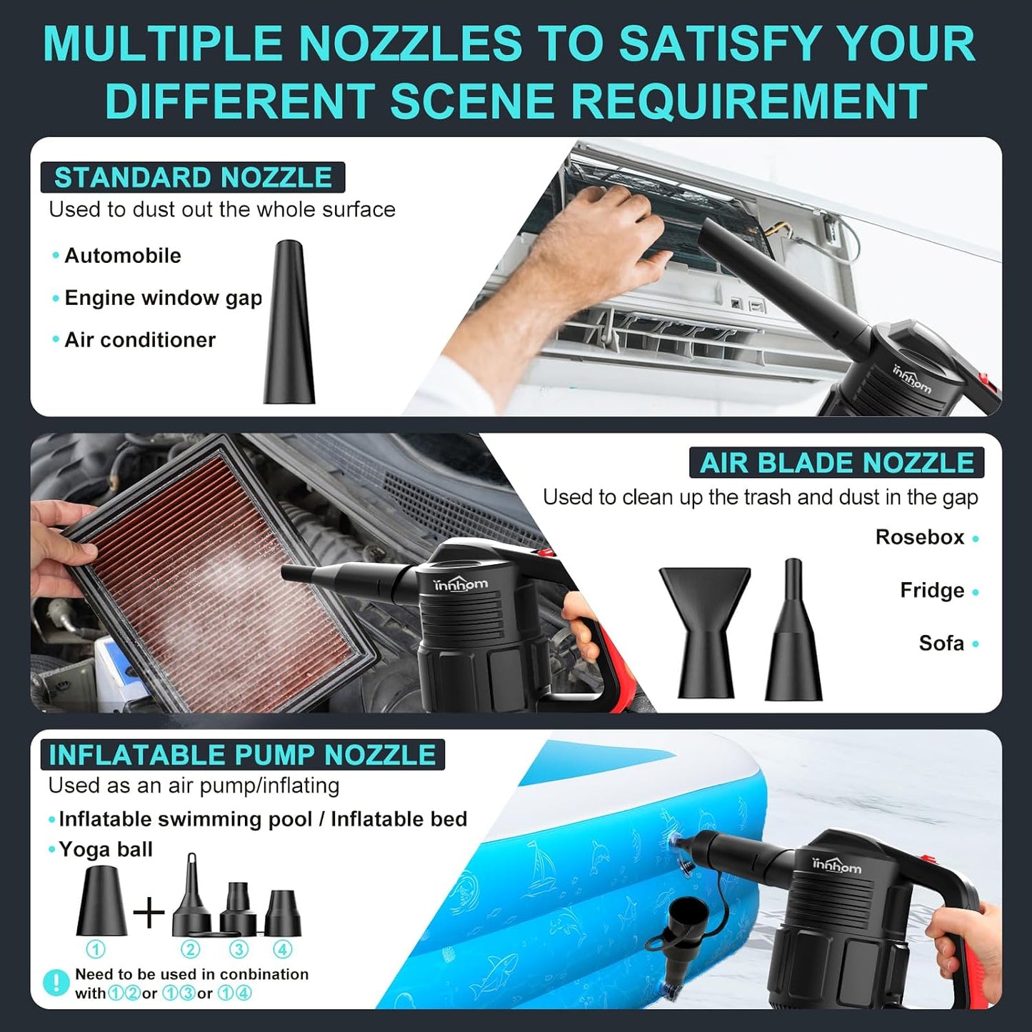 innhom 600W Electric Air Duster for Computers Air Duster for Keyboard Cleaner 42CFM Air Duster Compressed Air for PC Laptop Blinds Printer Dust Crumbs Replaces Compressed Air Can