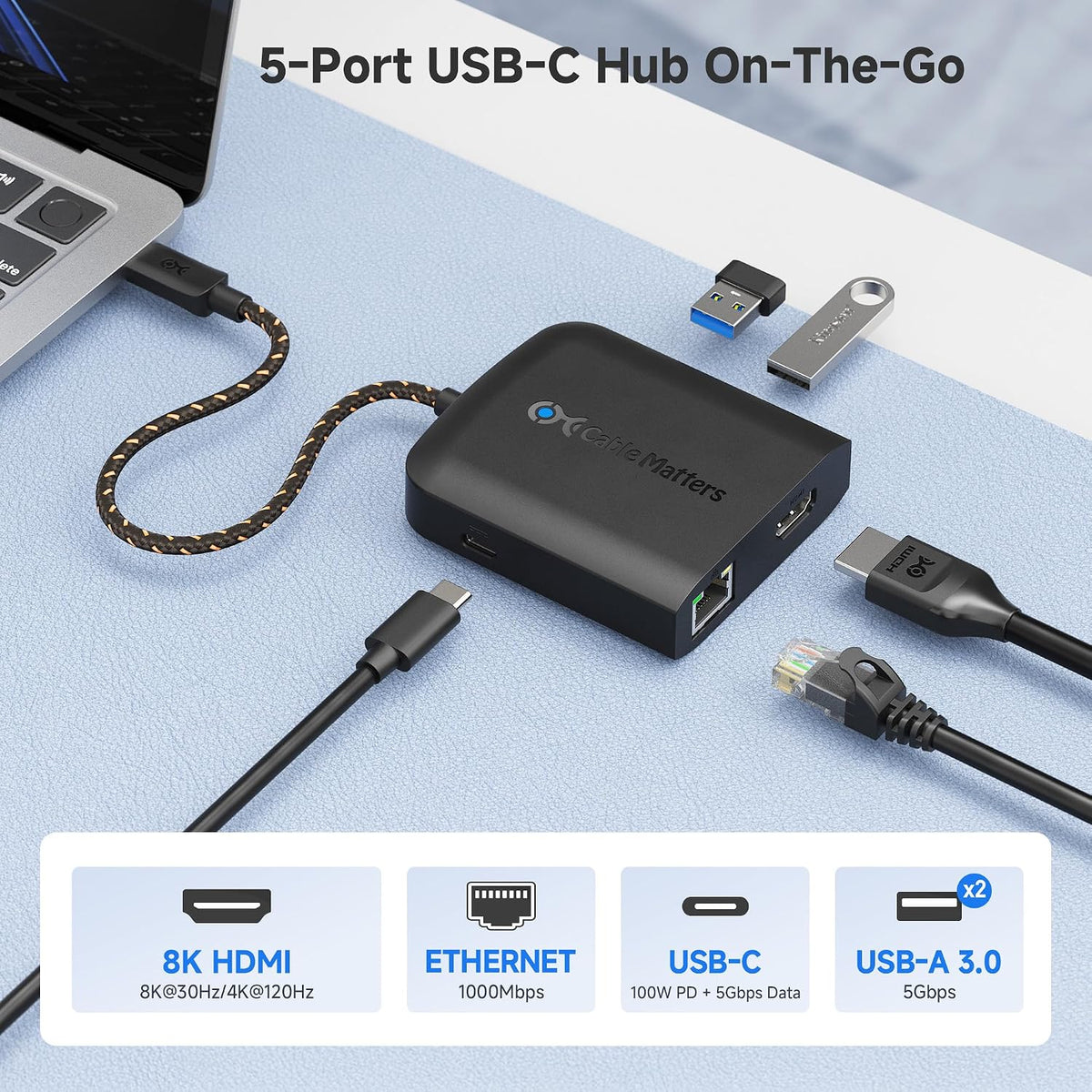 Cable Matters USB C Hub HDMI 2.1, 8K Video, Gigabit Ethernet