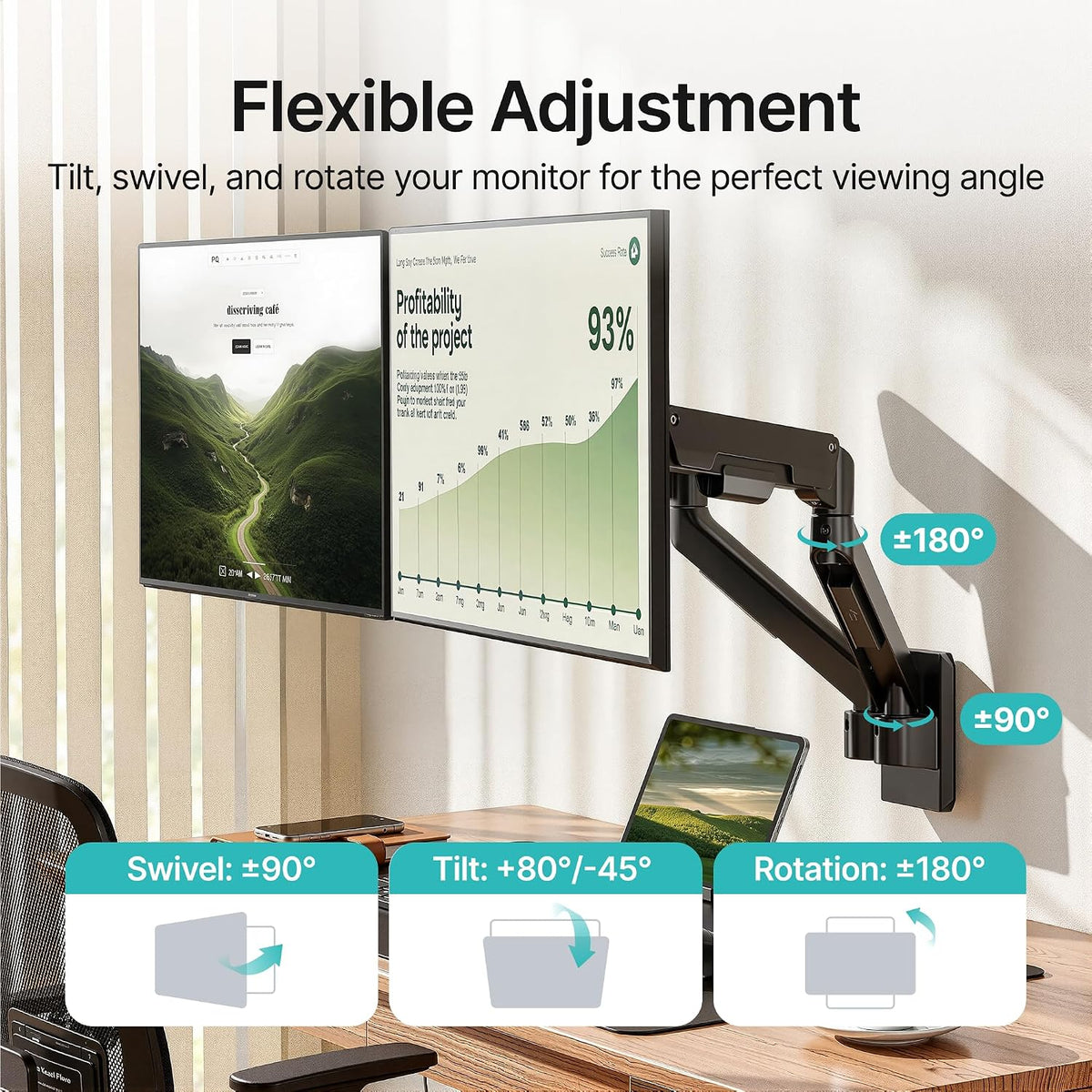 PEGZONE Dual Monitor Wall Mount for 17-32" Computer Screens，Up to 19.8 lbs