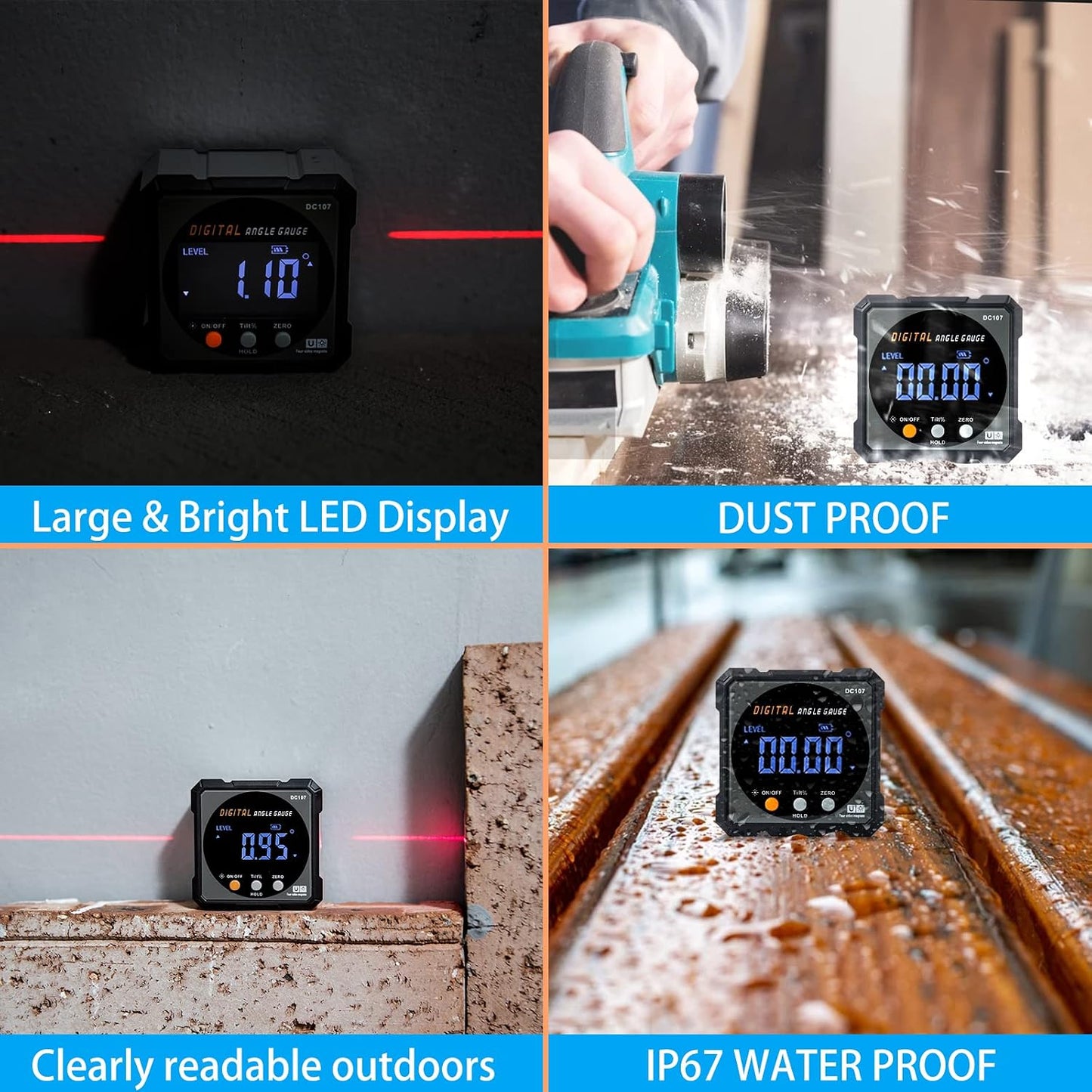 Digital Angle Finder & Gauge, Magnetic Dual Laser Inclinometer | 4-Side Strong Magnetic Protractor, Electronic Laser, Digital Level Cube, Table Saw Miter, Woodworking Measuring Tool, Hanging