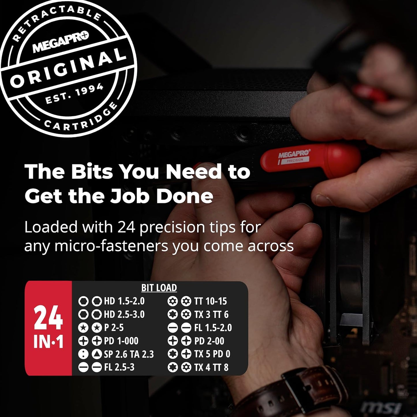 MEGAPRO® 24-in-1 Precision Multi-Bit Screwdriver | Small Screw Application | Micro-fasteners | Eyeglass & jewelry Repair | Small Electronics Maintenance | Precision Tamperproof Bits
