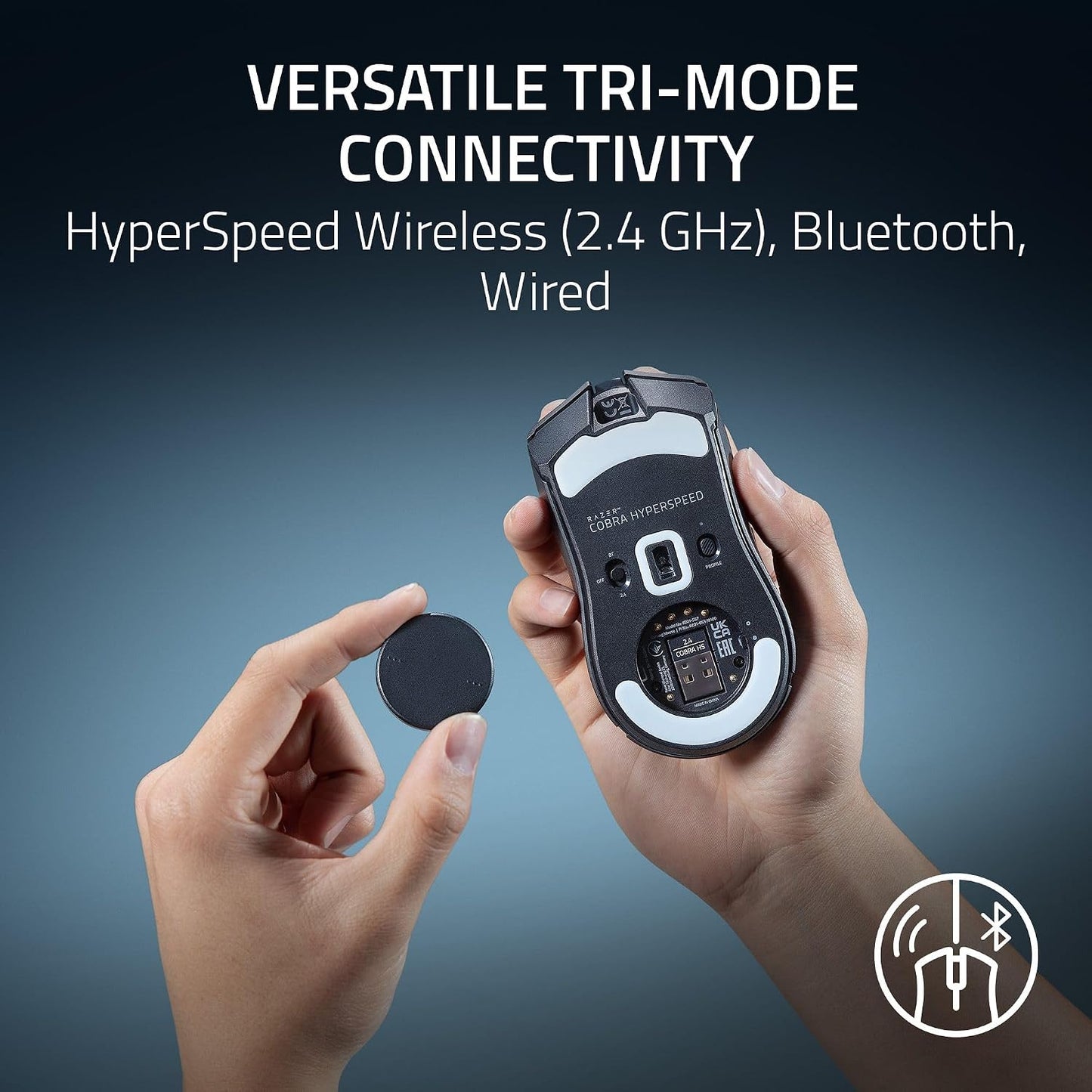 Razer Cobra HyperSpeed Wireless Gaming Mouse, 62g Lightweight, Black | Chroma RGB Lighting, Scroll Wheel, 26K Sensor, Gen-4 Switches (All Optical), 2.4GHz, Bluetooth & USB C