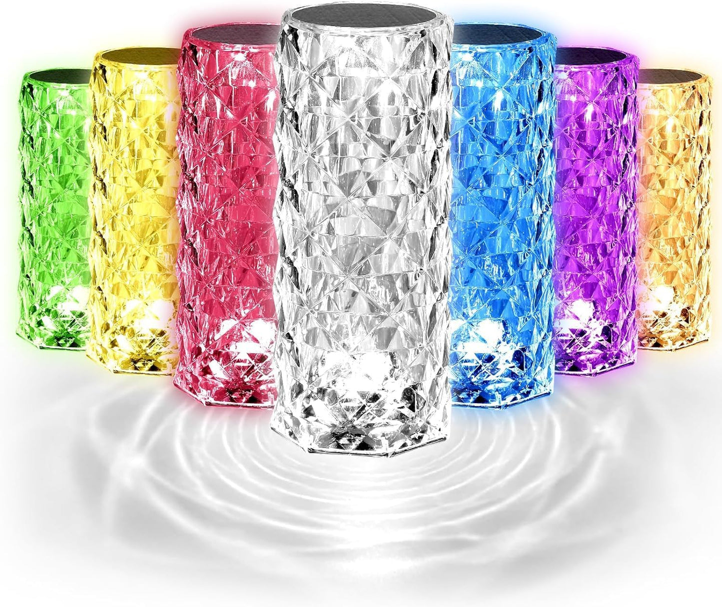 2 Pack Crystal Table Lamp, Remote and Touch Control Rose Wave Lamp, RGB Color Changing Night Light, Dimmable, USB Rechargeable Decoration Ambient Lighting for Dinner/Bars/Game Room/Living Room/Bedroom