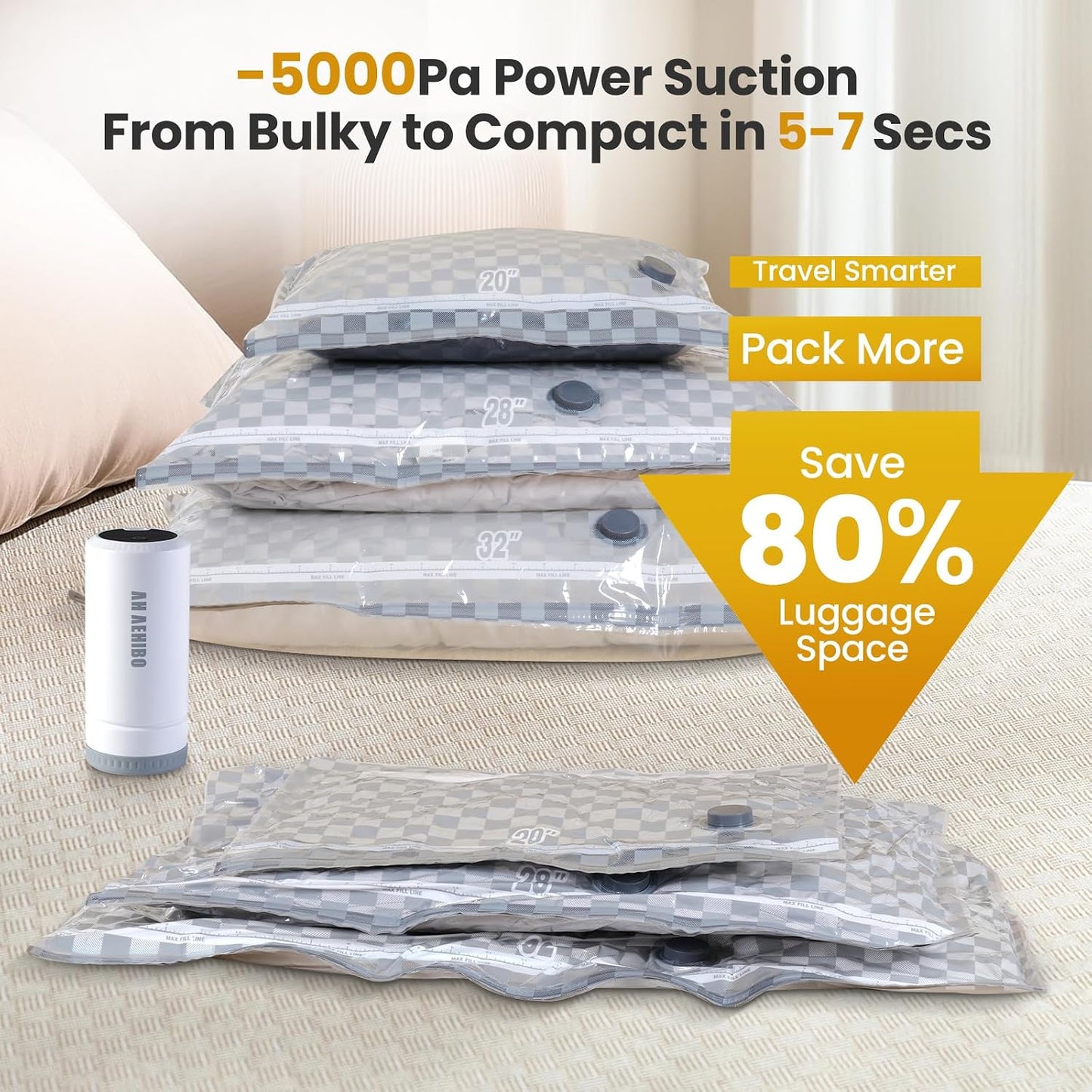 18 Pack Vacuum Storage Bags for Travel with Digital Display Air Pump,Carry-on Packing Bags for Luggage and Suitcase,Space Saver for Clothes