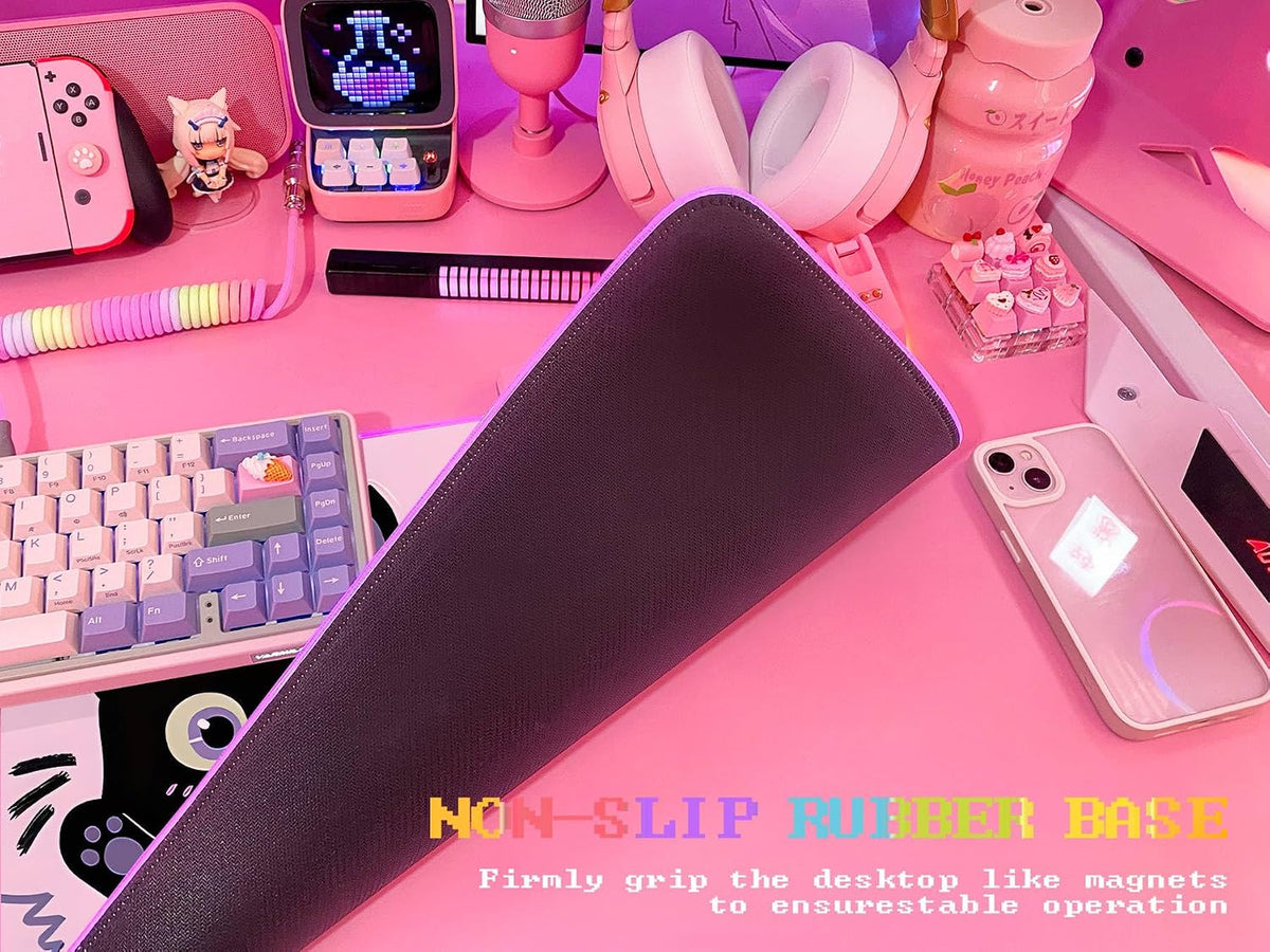 JMIYAV Pink RGB Gaming Mouse Pad 31.5x12 Inch PC XL Large Extended Glowing Led Light Up Desk Pad Non-Slip Rubber Base Computer Cute Mousepad Mat Desk Accessories Gaming Setup Love Shock