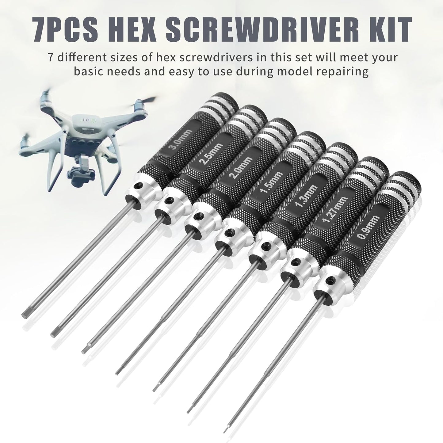 7pcs Precision RC Hex Screwdriver Set 0.9mm-3.0mm RC Tool Kit | Micro Allen Wrenches - Essential Repair Tools for RC Cars and Helicopters & 3D printer