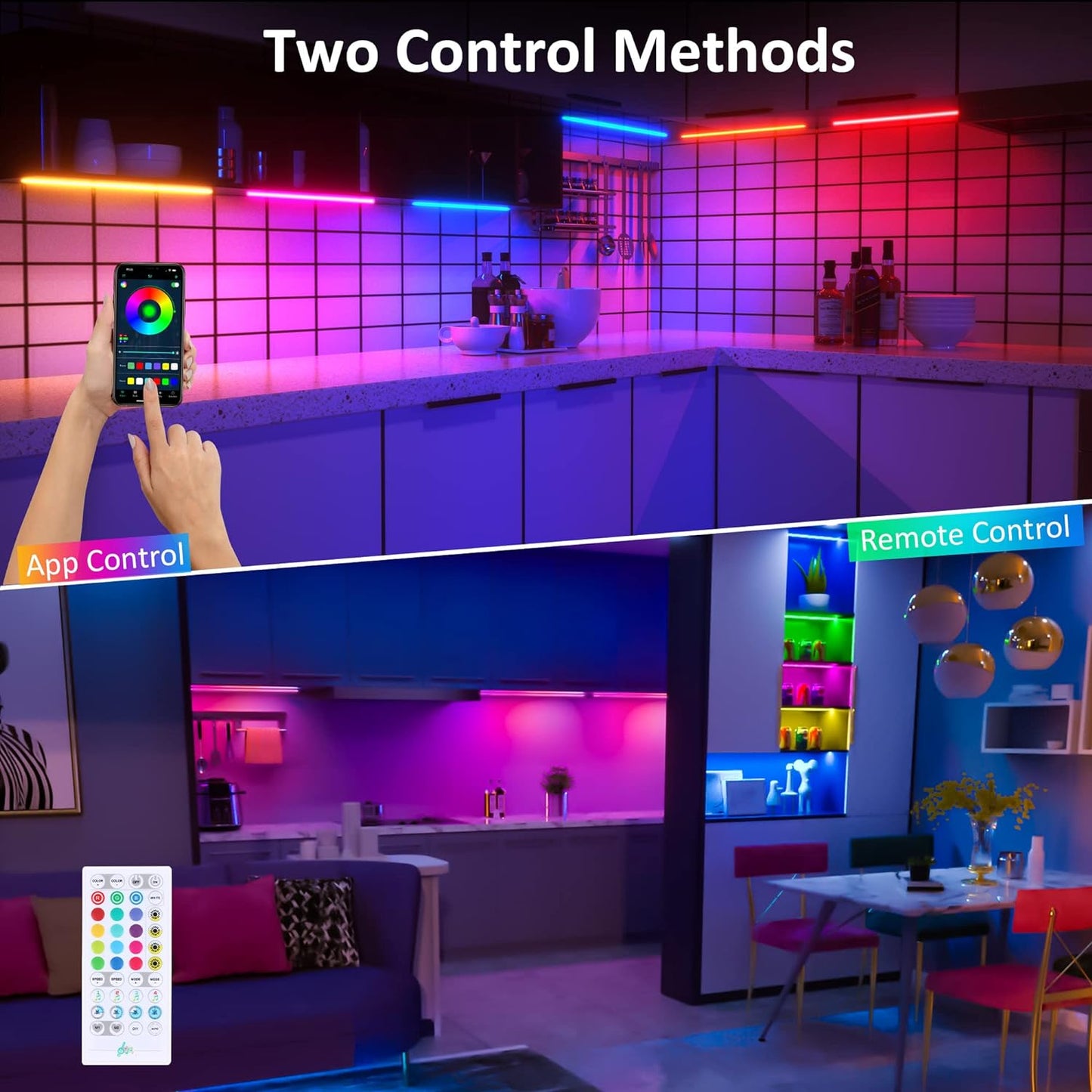 Benreom 3 Pack RGB Under Cabinet Lights with App and Remote Control | Dimmable Plug-In LED Light Bars for Kitchen Cabinets, Counters, Workbenches and Desks