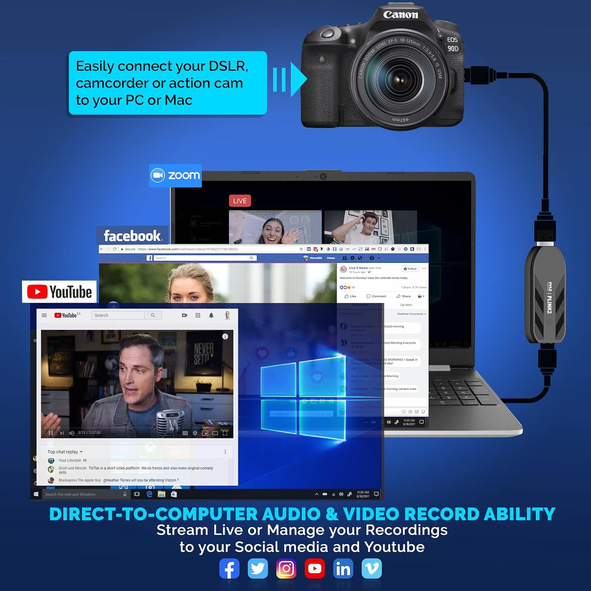 PyleUsa HDMI Capture Card - Camera Link 4K USB3.1 GEN1 HDMI-to-USB Audio-Video Recording via DSLR Camcorder Action Cam, Record Directly to Computer Gaming,Streaming,Conference,Live Broadcast,PLINK 2