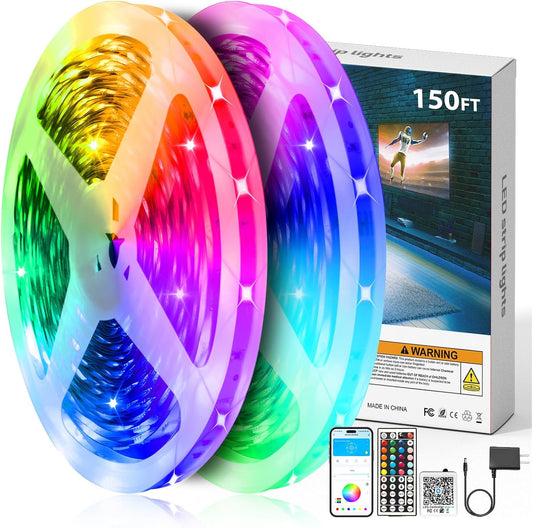 DAYBETTER LED Strip Lights 150 ft, Smart LED Lights for Bedroom, Bluetooth Led Light Strips with Remote, App Control, DIY Colors, RGB Color Changing LED Strip Lighting Music Sync, Party, Room Decor