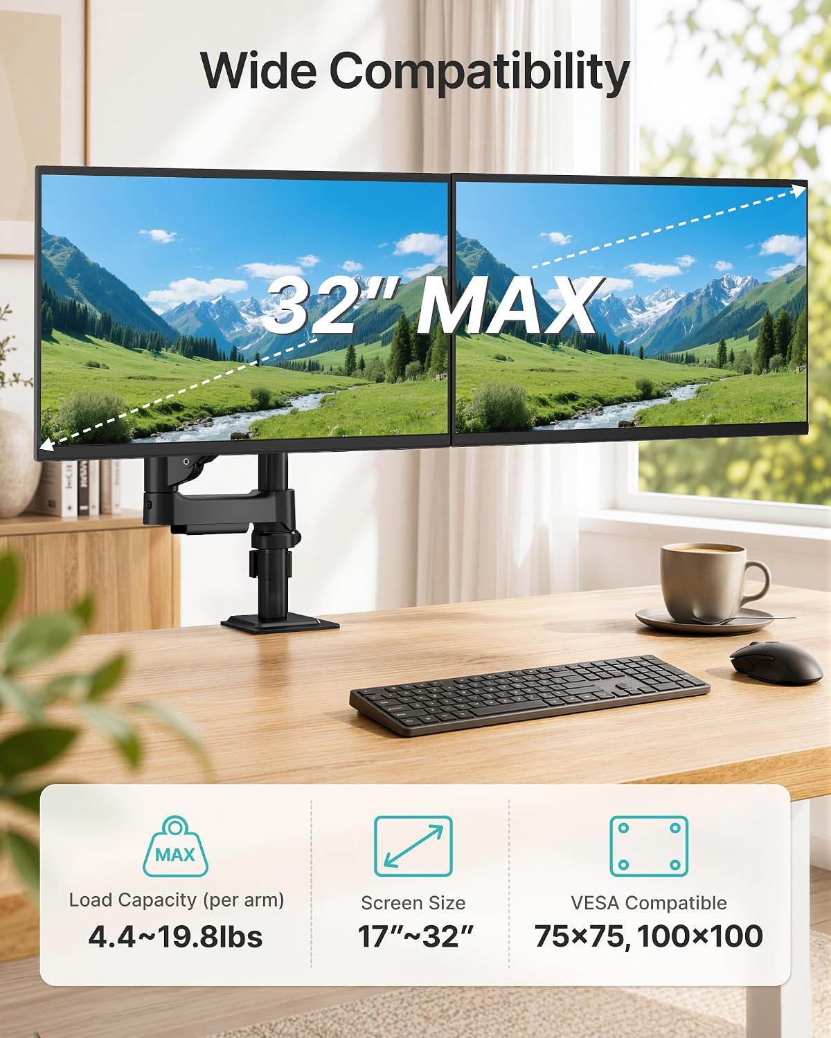 PEGZONE Dual Monitor Stand for 17-32 Inch Screens,Full Motion Desk Mount
