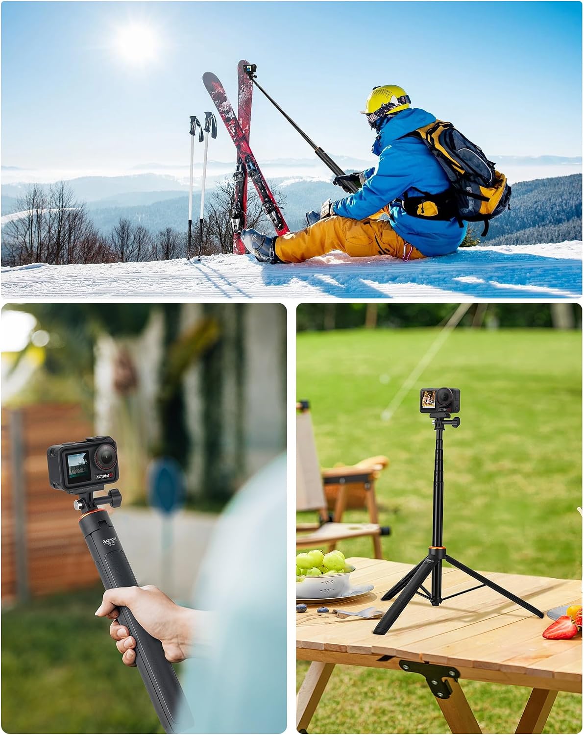 53" Osmo Action Selfie Stick Tripod for DJI Action 5 Pro/4/3, Extendable Handle Grip w Magnetic Quick-Release Adapter Mount, Extension Rod/Standing Stand/Accessories for Travel Vlogging Video Shooting