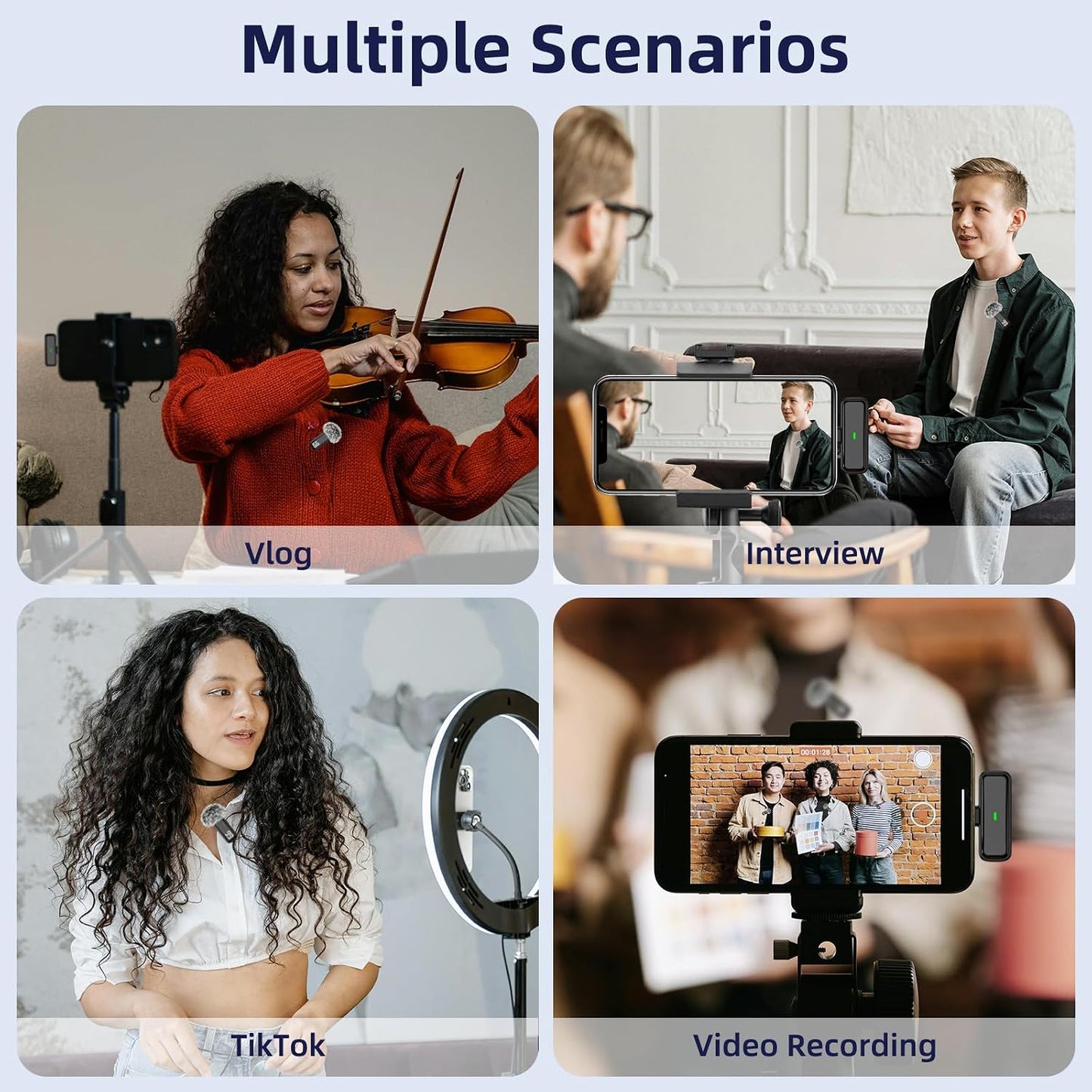 NPTCL Wireless Microphone for iPhone 17/16/15 PC Laptop Computer Android | Noise Canceling, 24H Charging Case, LED Charge Display, Mini Clip Mic for Video Recording Vlog Podcast Youtube, USB & USB C