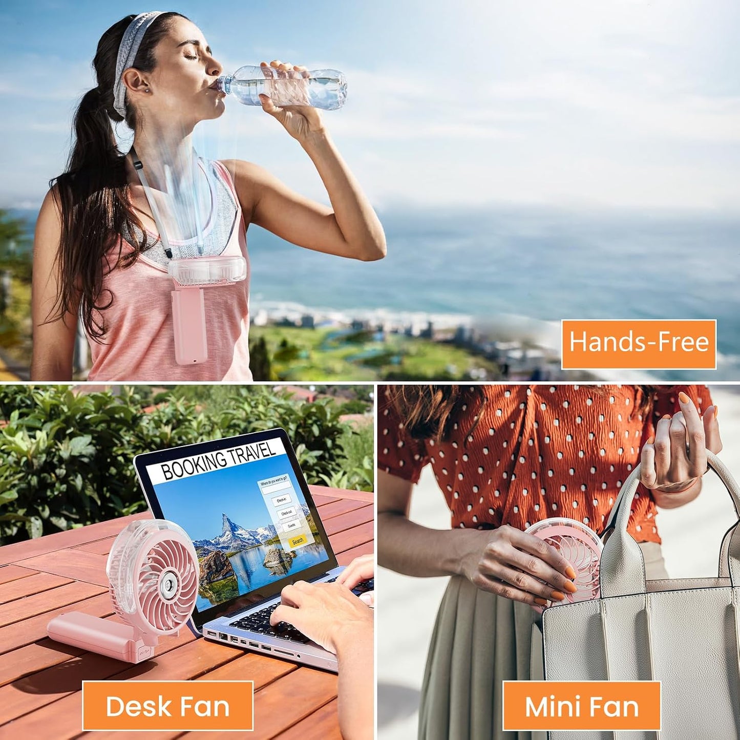HandFan 5200mAh Upgraded Handheld Misting Fan, Personal Mister Fan, Spray Water Mist Fans USB Rechargeable, Electric Mini Cooling Ice AC Fans for Summer Beach Travel Gifts for Women(Pink)