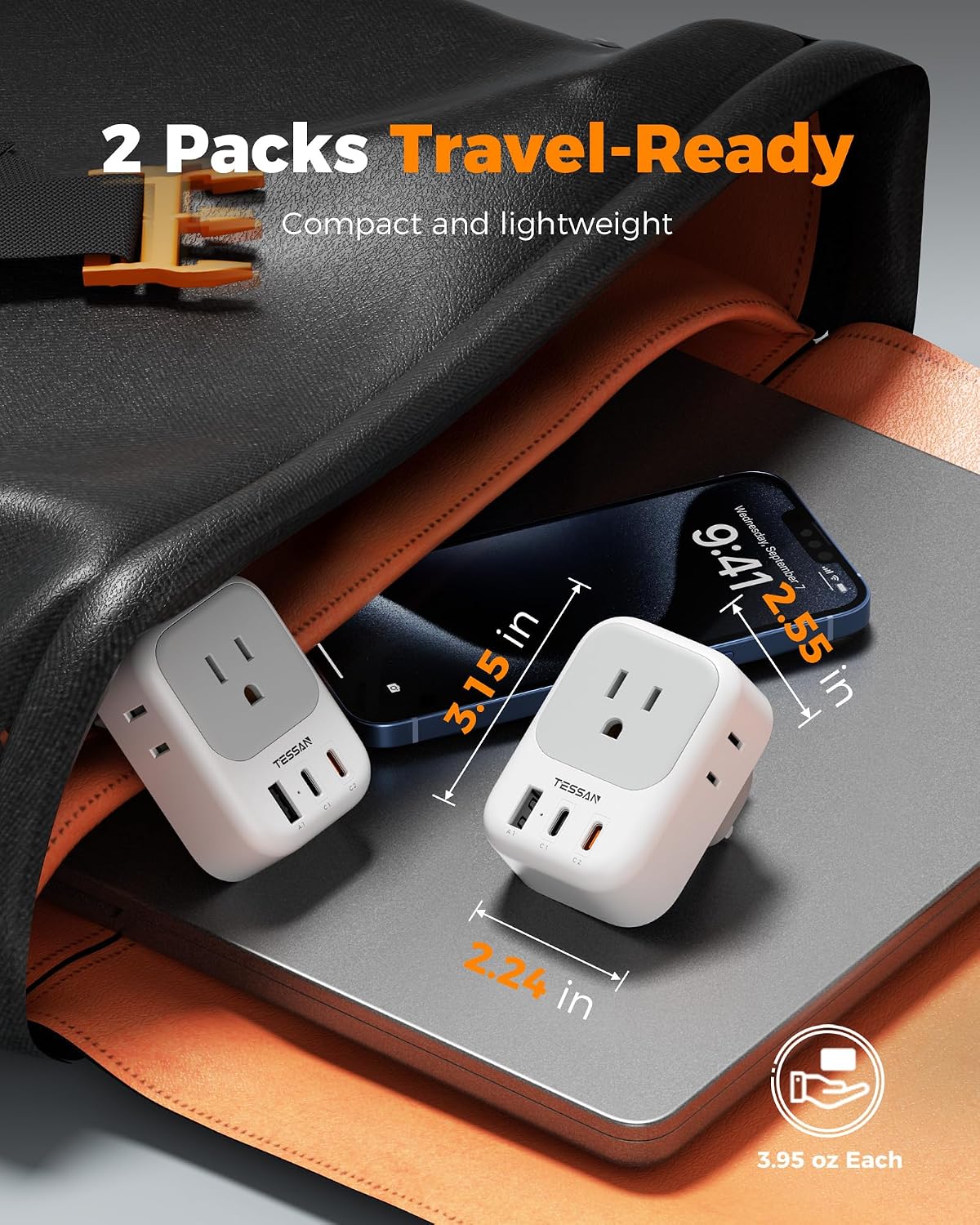 TESSAN UK Travel Adapters PD 20W, 2 Pack Type G | 4 Outlets 3 USB (2 USB-C), US to UK Ireland London Scotland England, Kenya Dubai Singapore Hong Kong