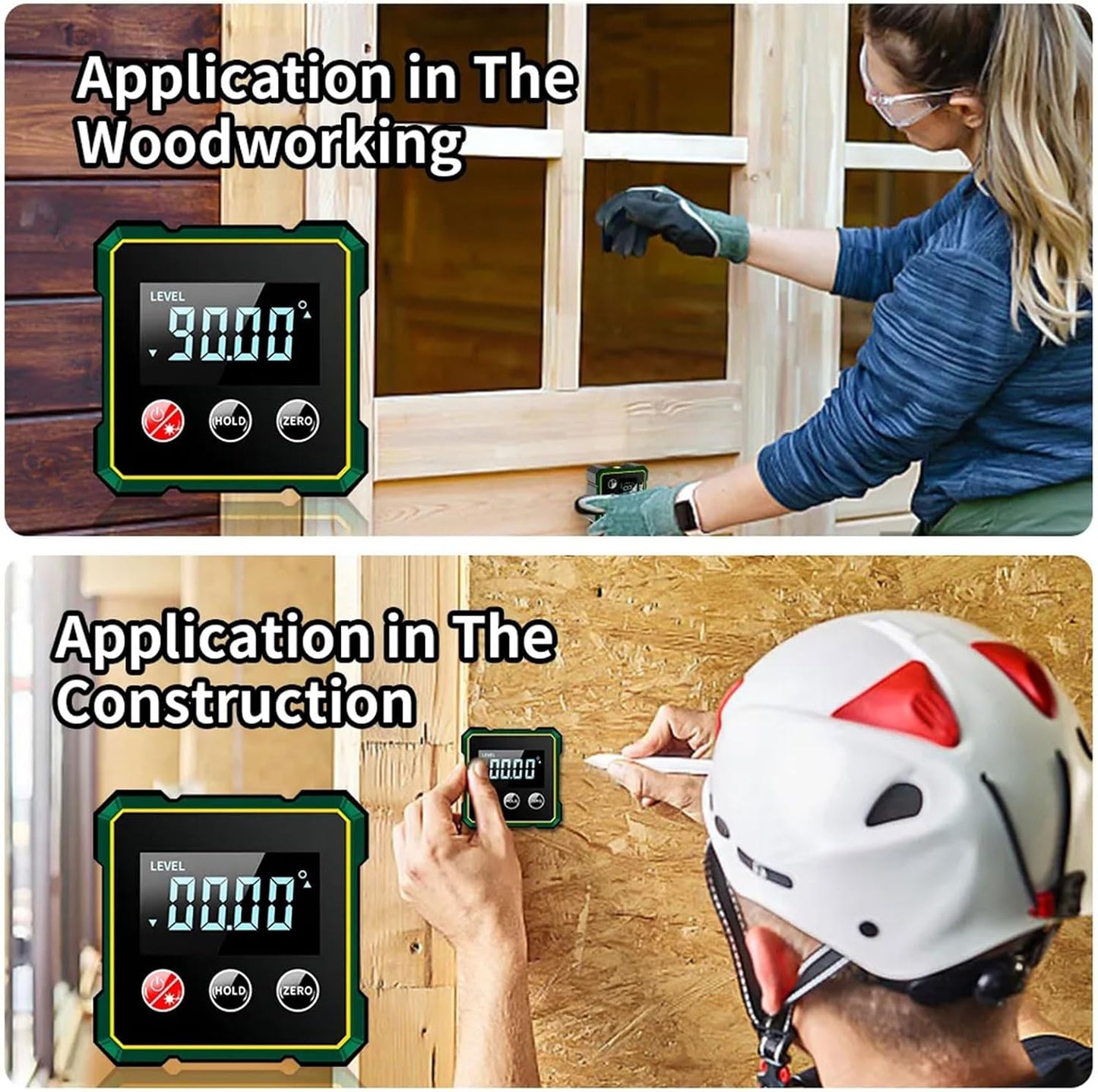 Digital Angle Finder with Electronic Laser Level,Inclinometer- 4-side Strong Magnetic Angle Gauge, Protractor,Finder Measuring Tool for Woodworking (Laser Level is Class II,Output<5mW)