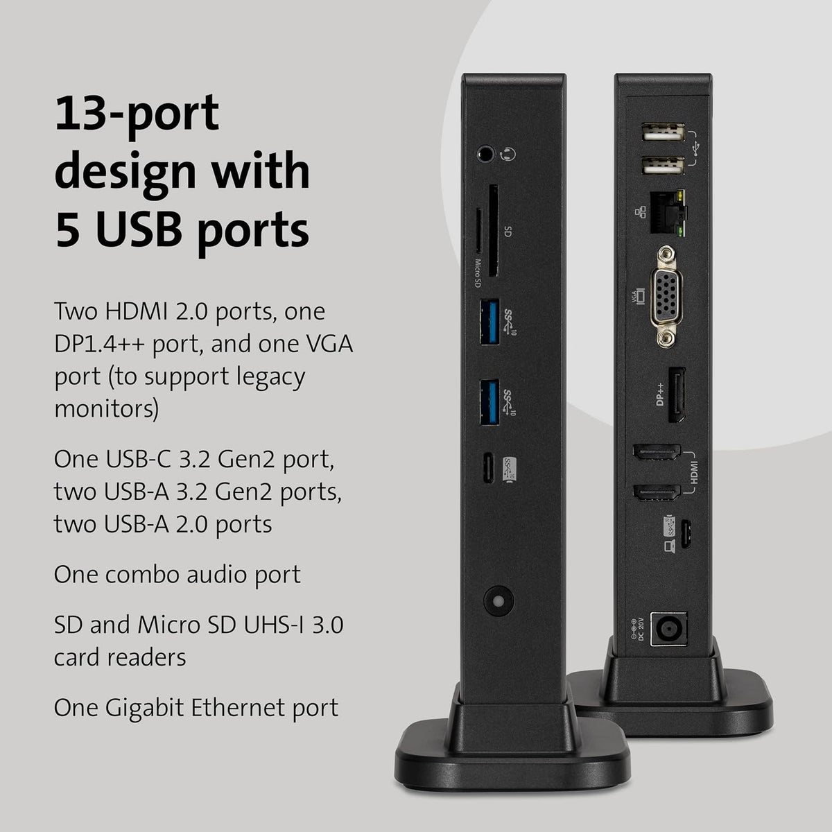 Kensington Triple Display USB-C Docking Station for Dell, HP, Lenovo, Acer, ASUS, Razer, Surface - Triple 4K Video, 100W PD (K37060NA)