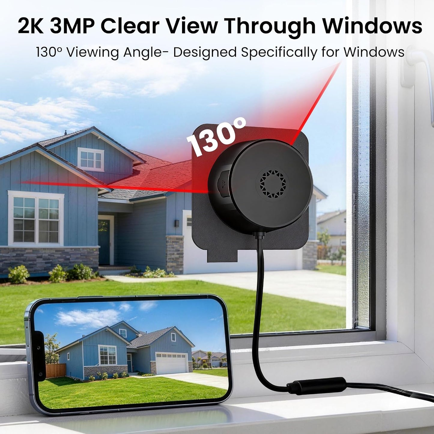 2K 3MP Window Camera, 5GHz & 2.4GHz WiFi Dome Cameras for Home Security for Indoor & Outdoor Monitoring, with Full Color Starlight Night Vision, Motion/Human Detection, Easy Install, 24/7 Recording