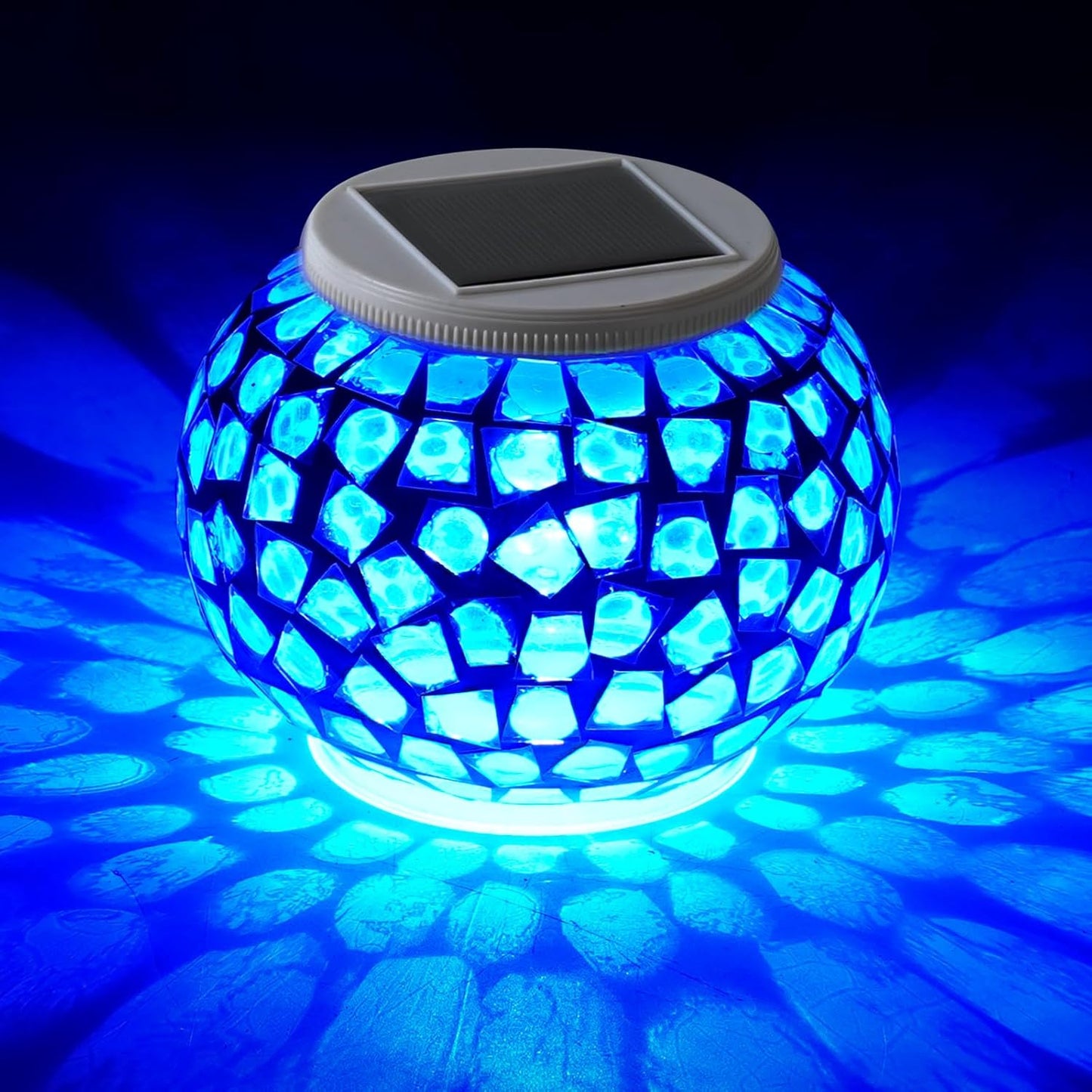WSgift Color Changing Solar Powered Glass Mosaic Ball Led Garden Lights, Rechargeable Solar Table Lights, Outdoor Waterproof Solar Night Lights Table Lamps for Decorations, Ideal Gifts