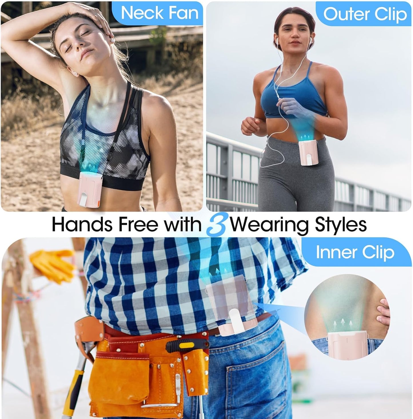 Heelkl 2026 AI Portable Fan Rechargeable, 4 Speeds Strong Airflow, Personal Waist Fan with up to 25H of Working Time, Hanging Neck/Wearable for Camping, Outdoor, Jobsite - Pink