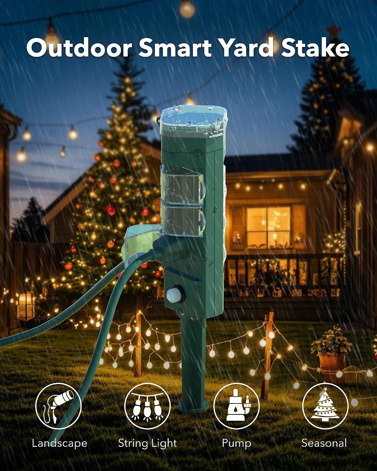 HBN Outdoor Smart Plug Timer,6 Outlets,WiFi Power Stake 6 Ft Cord