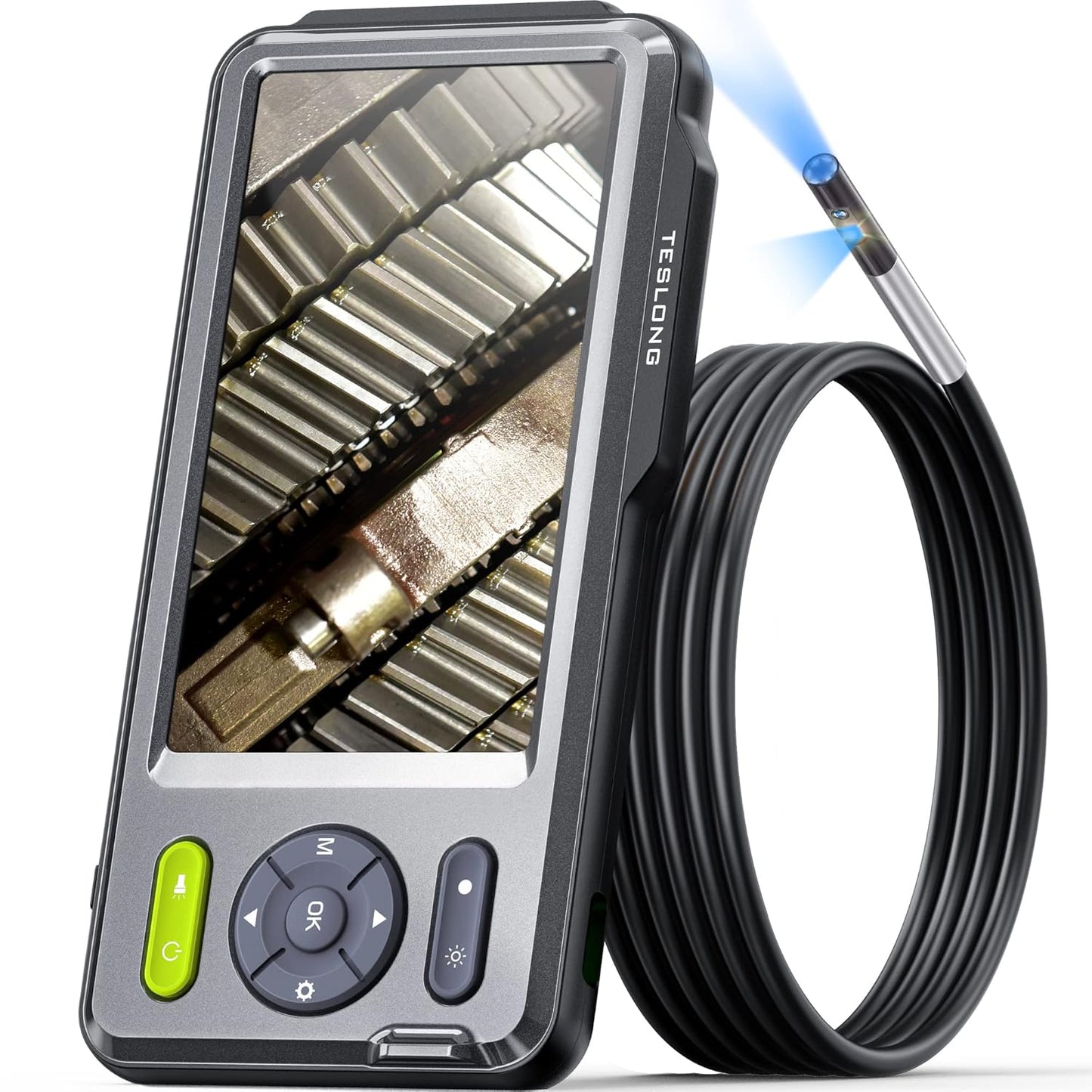 Teslong 5mm Dual Lens Borescope Camera for Home/Automotive/Pipe/Car/Wall | 5" IPS Screen Endoscope, 5FT Cable, 1.0MP HD, 8LED Lights, 32GB TF Card, IP67 Waterproof, 3500mAh Battery, Carrying Case