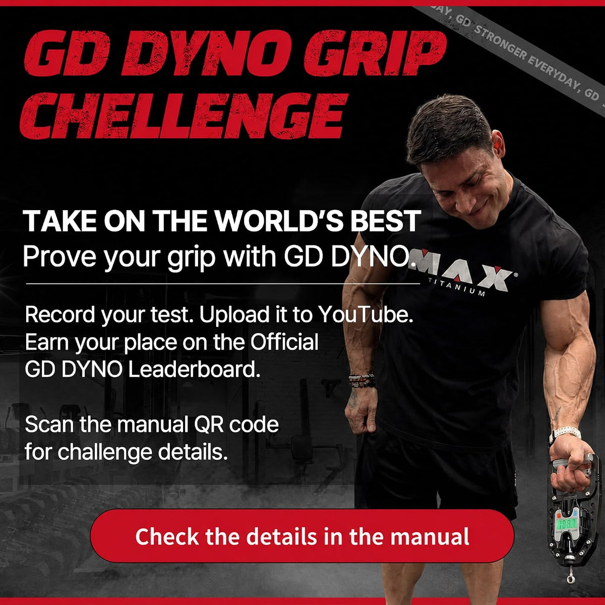 GD DYNO-200 Grip strength tester Digital Hand Dynamometer 440 Lbs | 200kg Hand Strength Tester, Grip Strength Measure, Forearm Exerciser, Arm wrestling training equipment, Gripper strengthener
