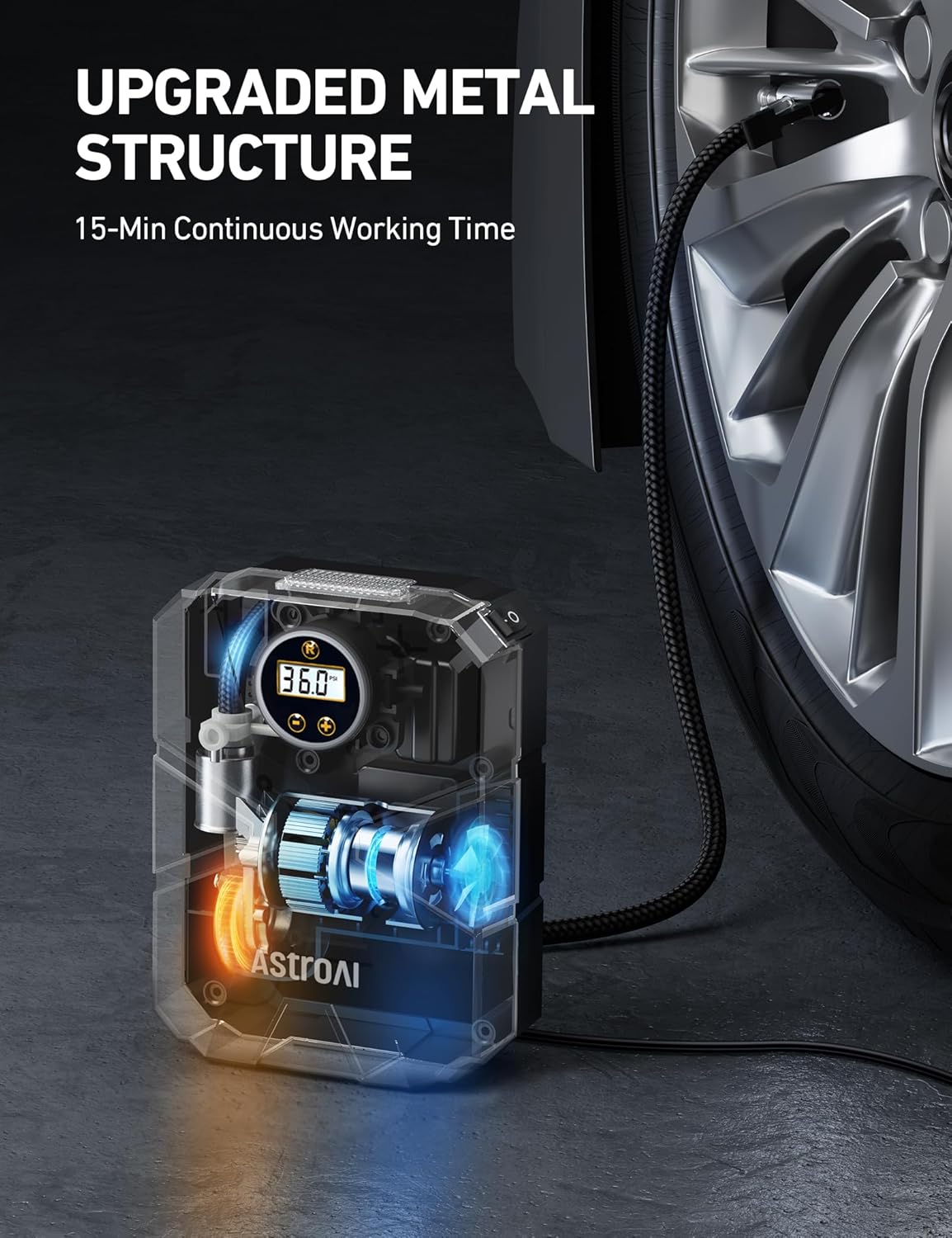AstroAI S1 Tire Inflator Portable Air Compressor 12V DC with Digital Gauge | Preset Pressure Auto Shut-Off LED Light Fast Inflation, 150 PSI Compact Air Pump for Car Tires, Motorcycles, Bikes, Balls