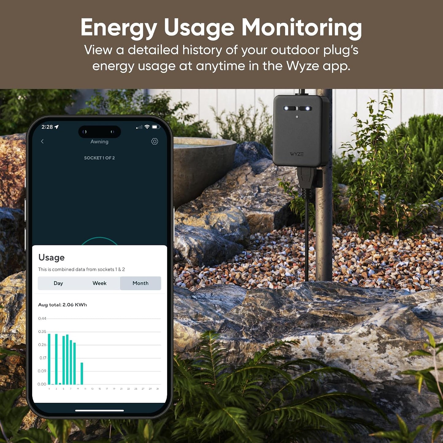 Wyze Plug Outdoor, Dual Outlets Energy Monitoring, IP64, 2.4GHz WiFi Smart Plug, Works with Alexa, Google Assistant, IFTTT, No Hub Required, Black
