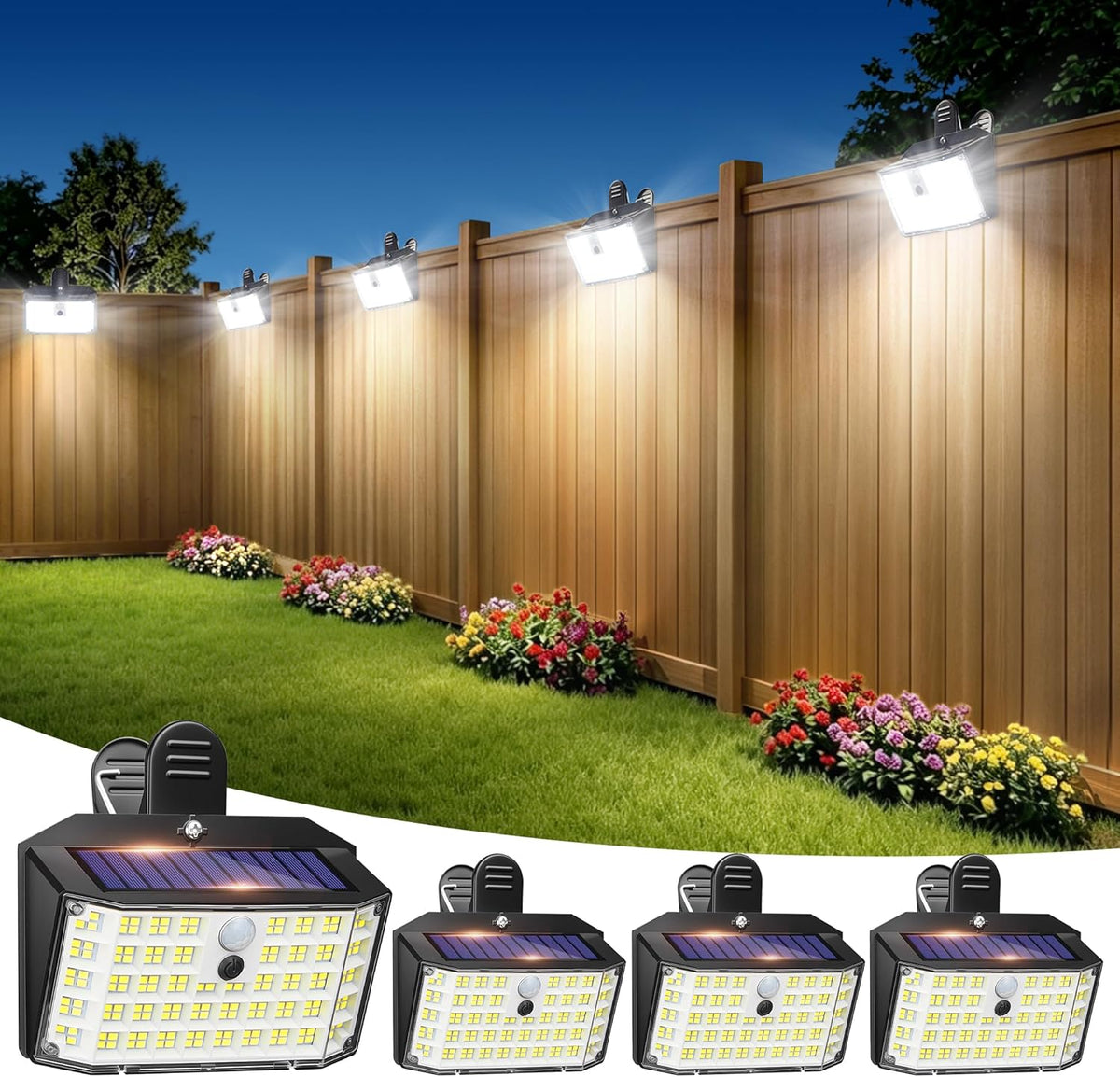 LUHLEE Clip on Solar Fence Lights Outdoor, 176 LED Motion Sensor Lights